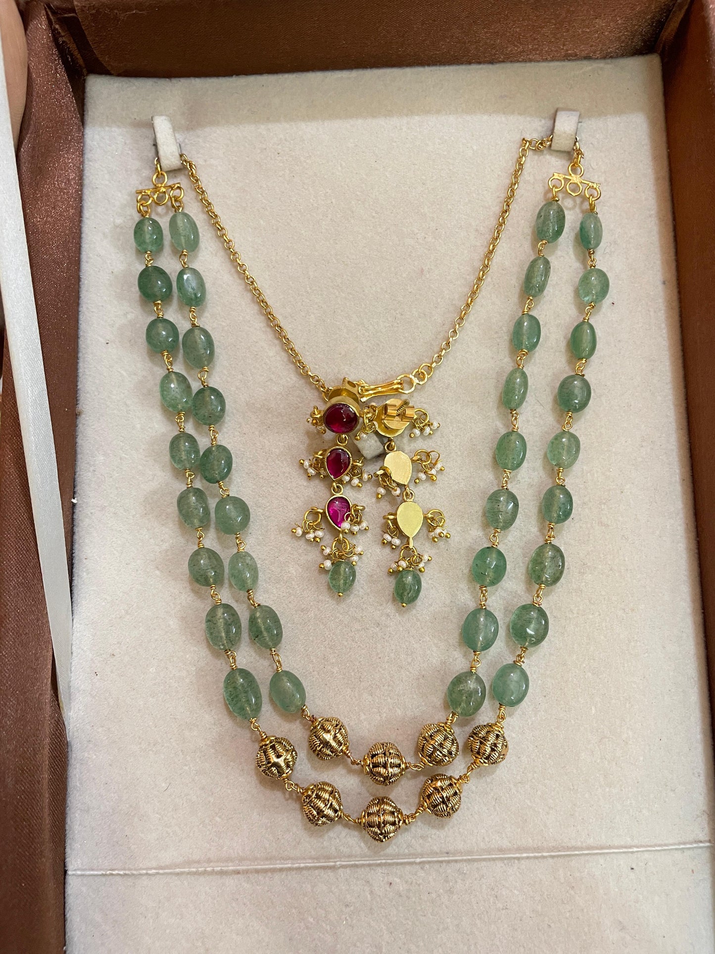 Real strawberry beads chain with earrings