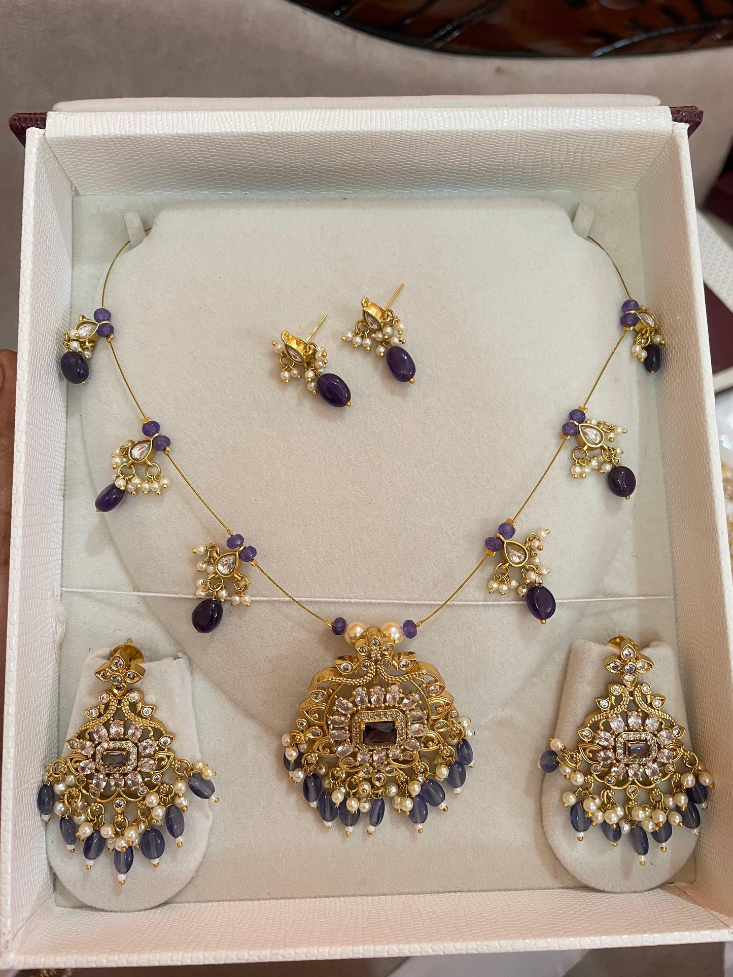 Gold antique finish invisible chain with 2 pair of earrings