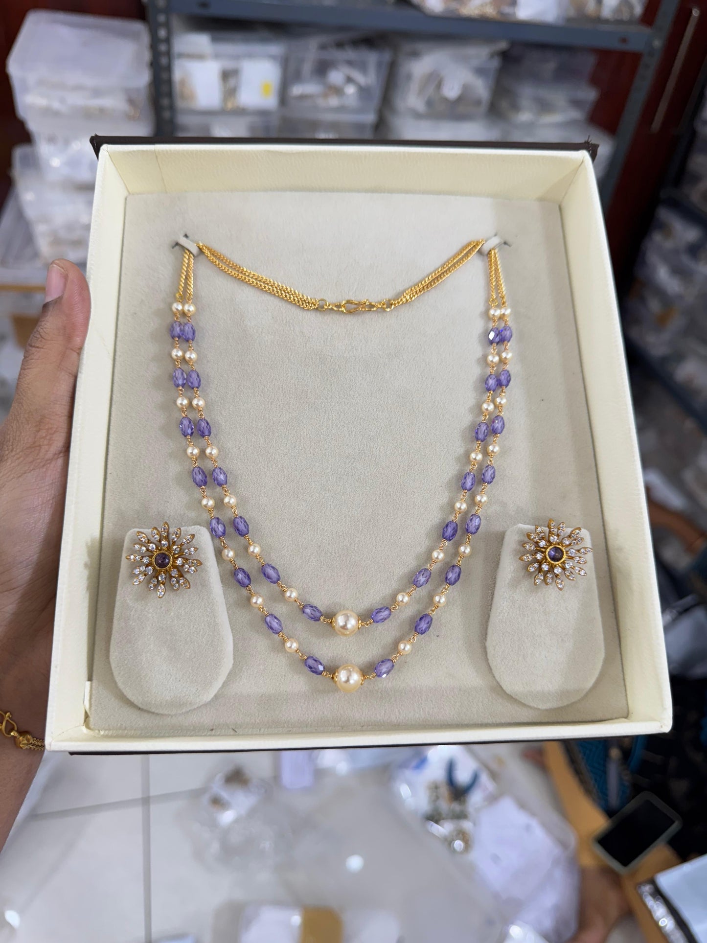 Real beads chain with earrings 16 to 18 inches