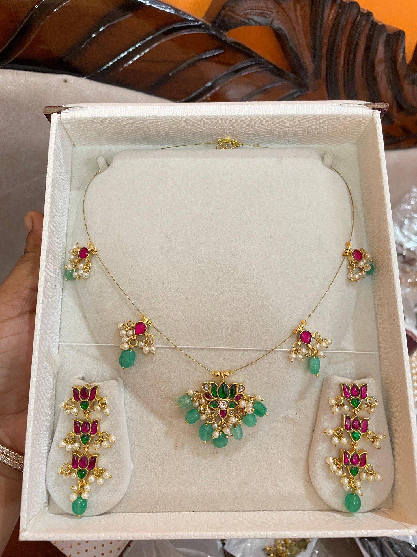 Jadau kundan lotus invisible chain