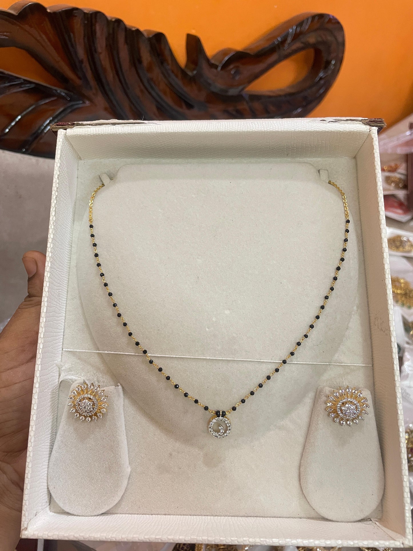 Elegant and cute black beads chain with cz stone stud