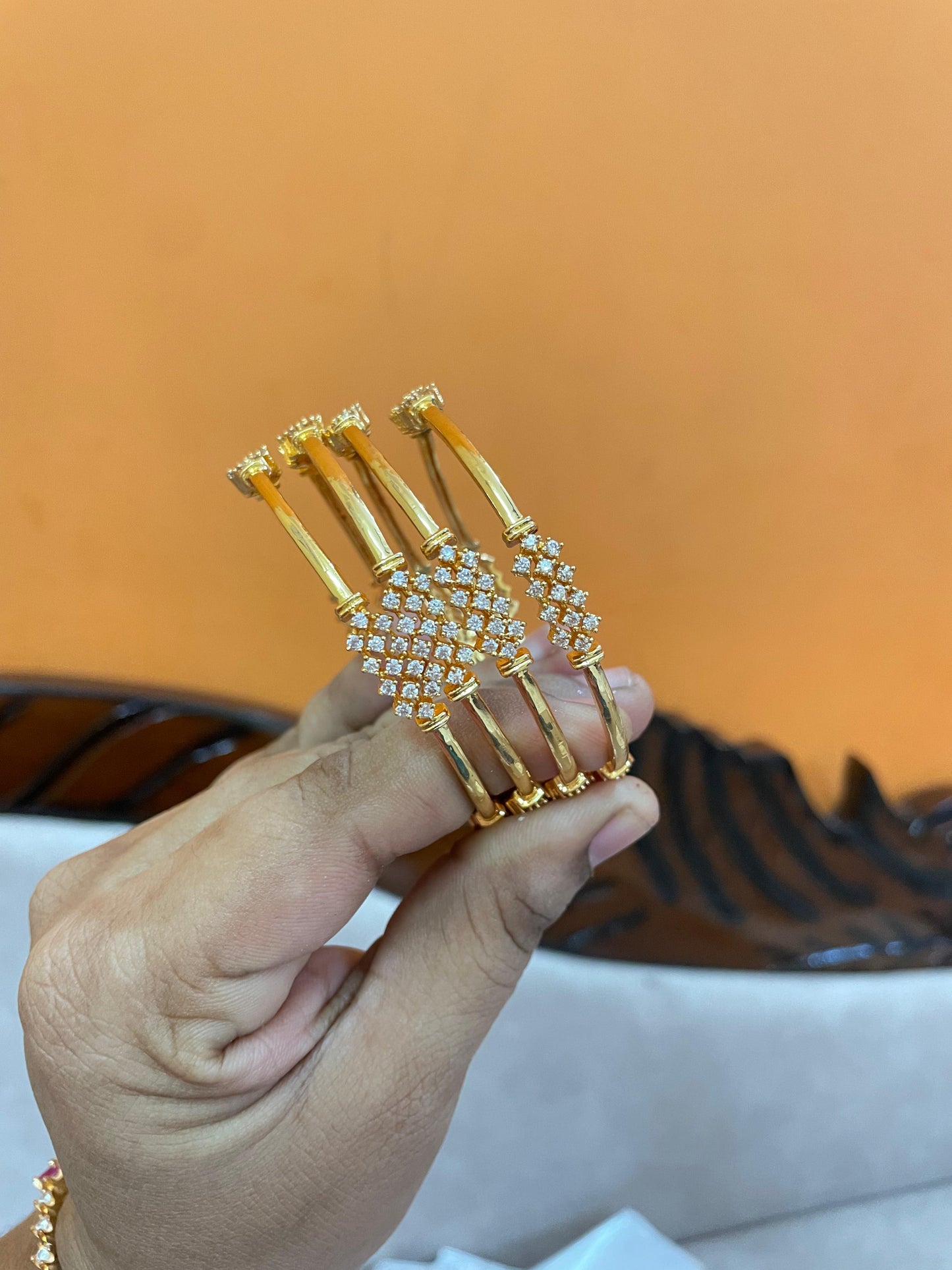 Dazzling cz stone gold plated bangles set of 4