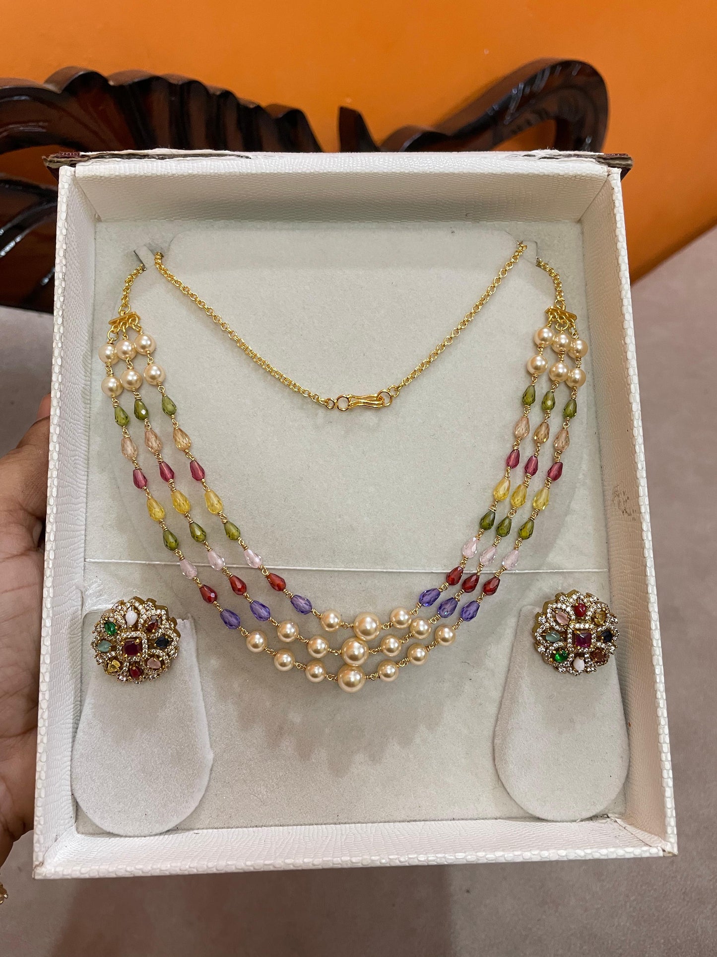 Handmade triple layer beads chain