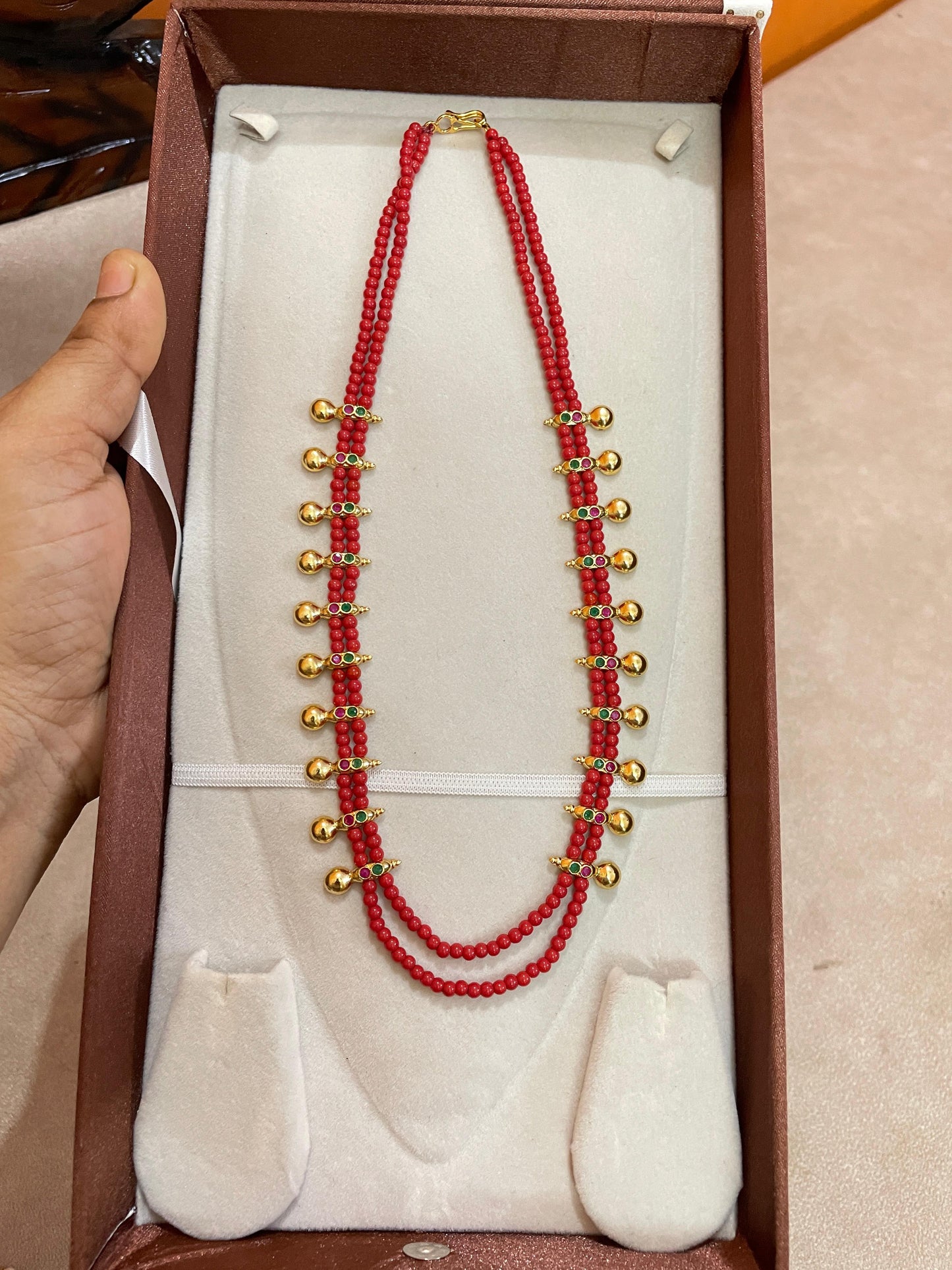 Traditional coral gold replica 2 layer chain