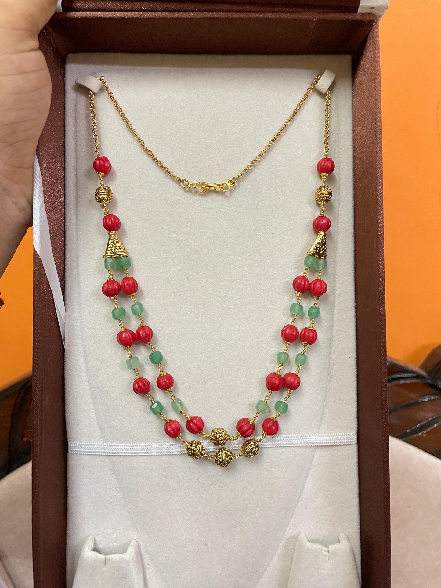 Elegant dual strand pumpkin beads chain