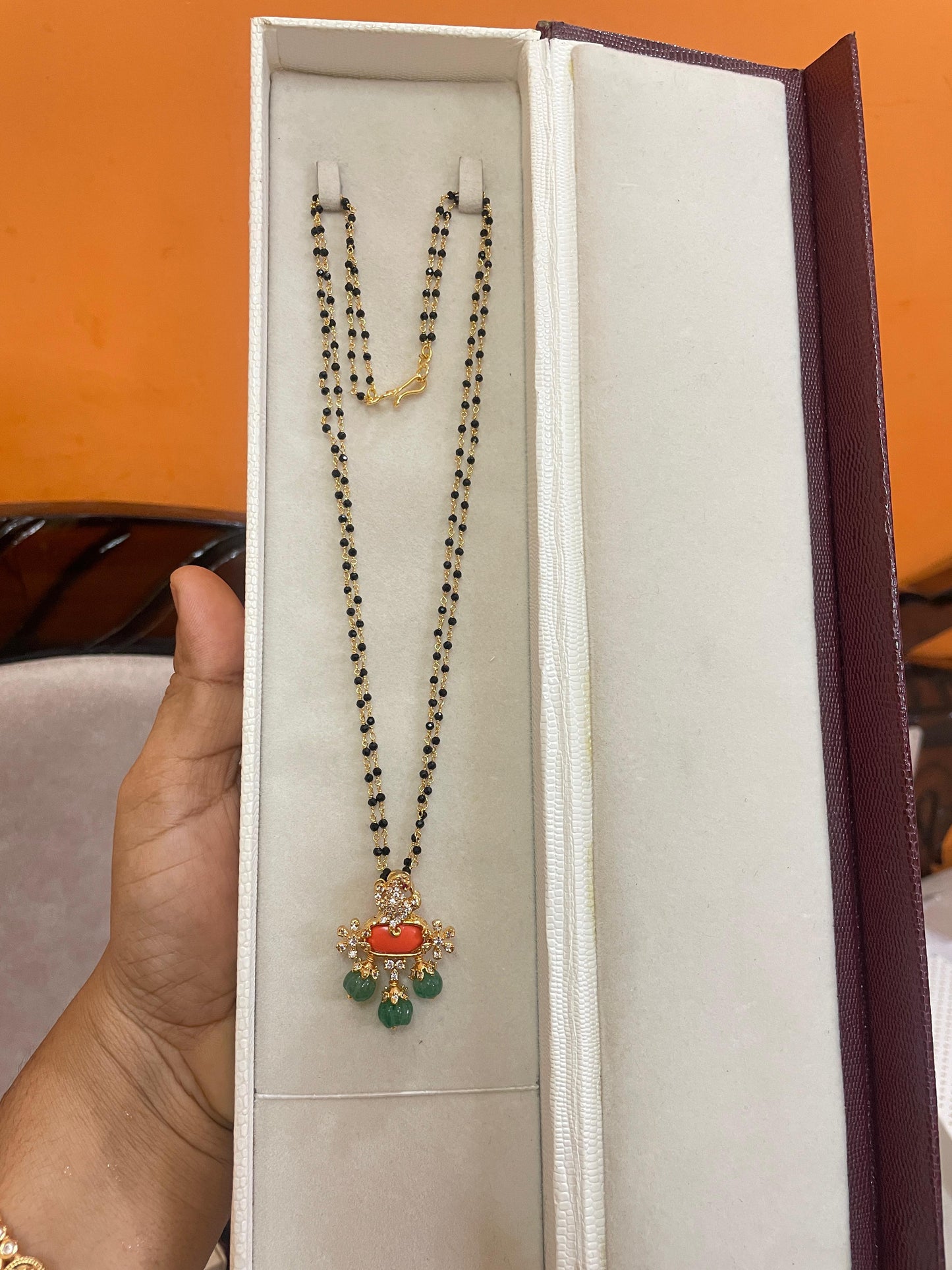 Elegant coral black beads chain 18 inches