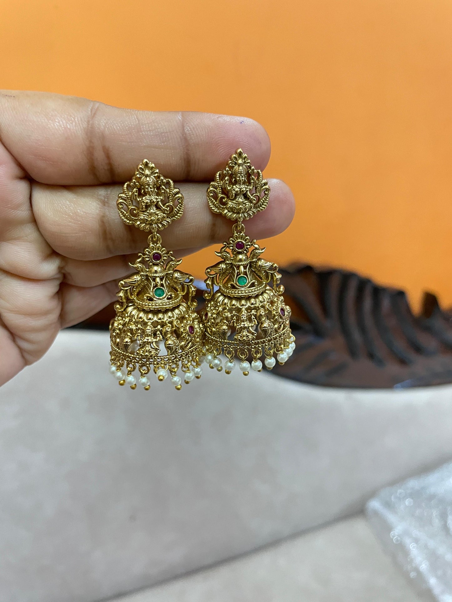 Pearl inspired lakshmi jhumka