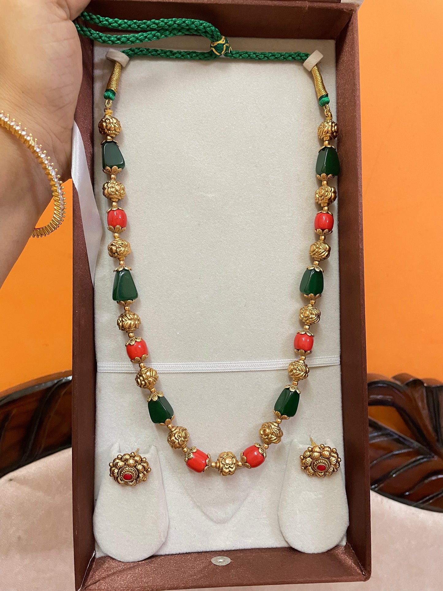 Gold antique finish mala 24inches