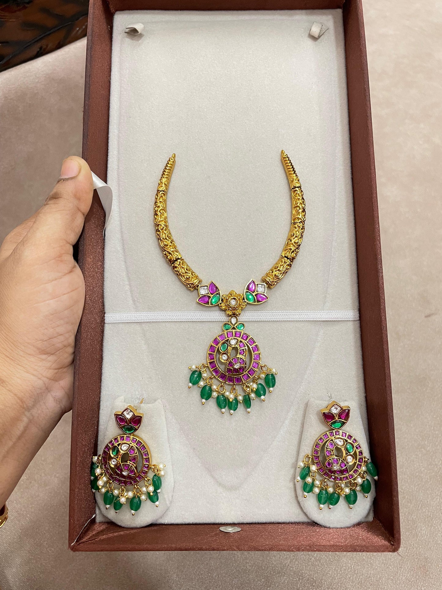 Jadau kundan peacock motif Kanti necklace set