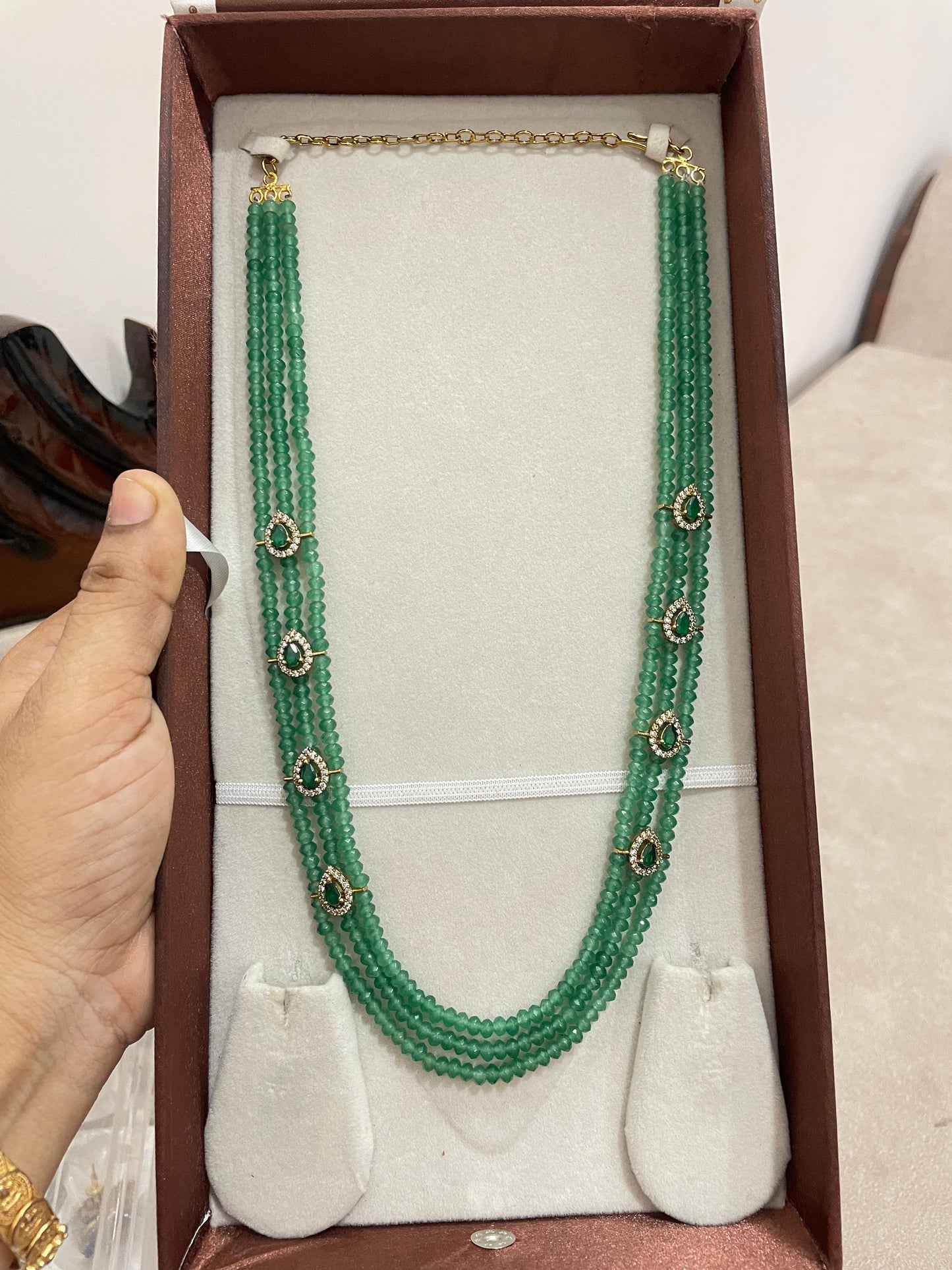 Emerald onyx beads semiharam with cz stone accents