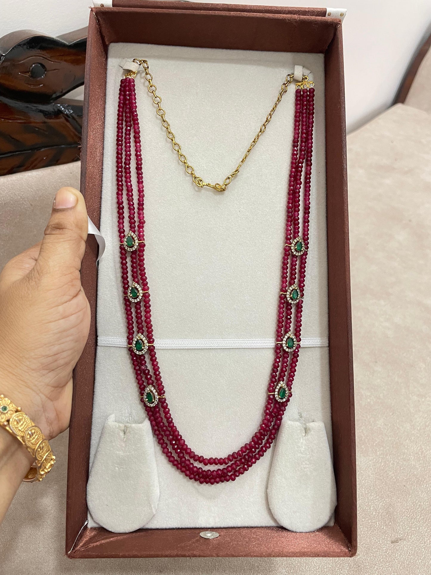 3 layer ruby onyx beads semiharam with emerald stone accents