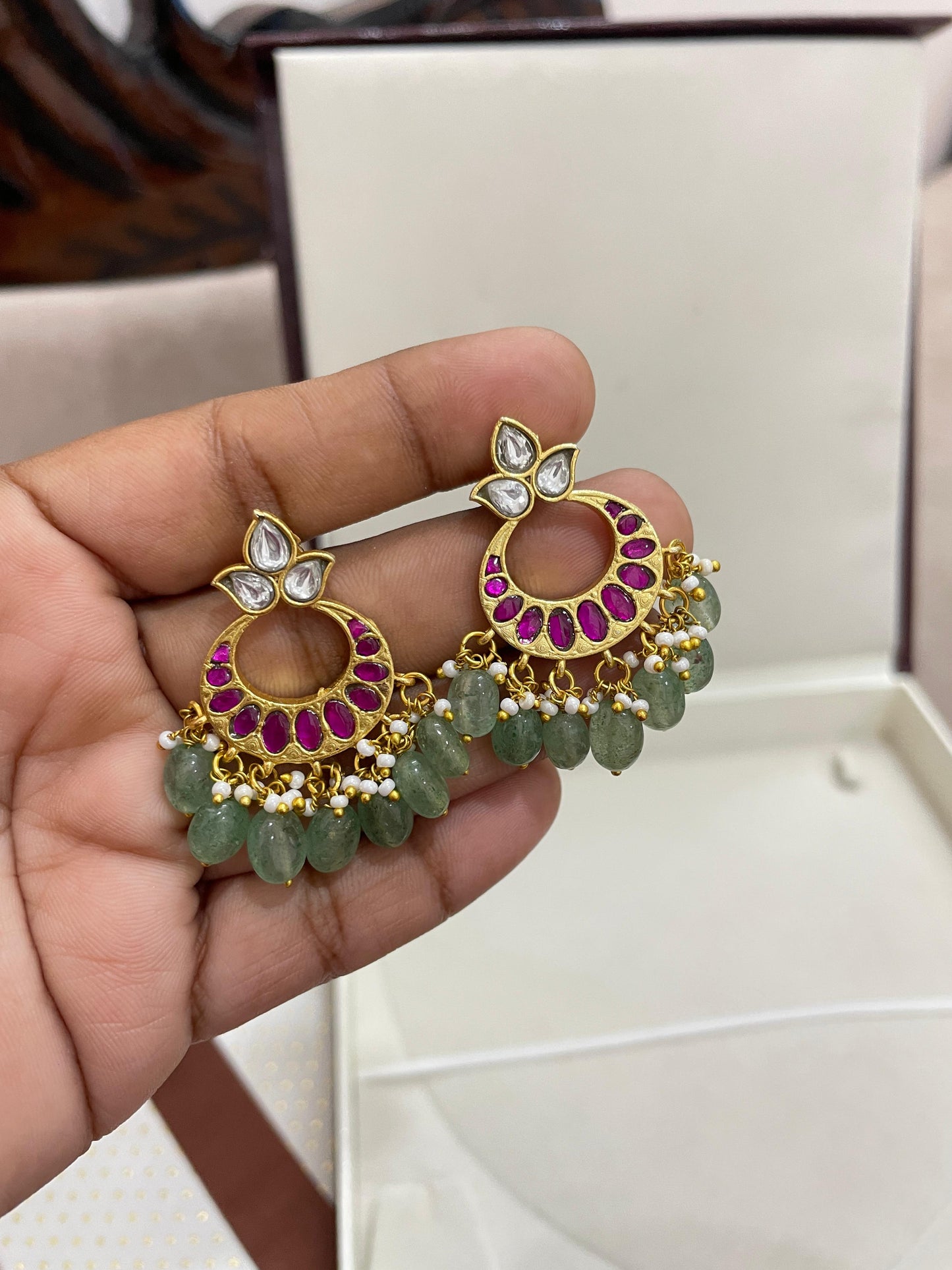 Traditional jadau kundan brass made earrings