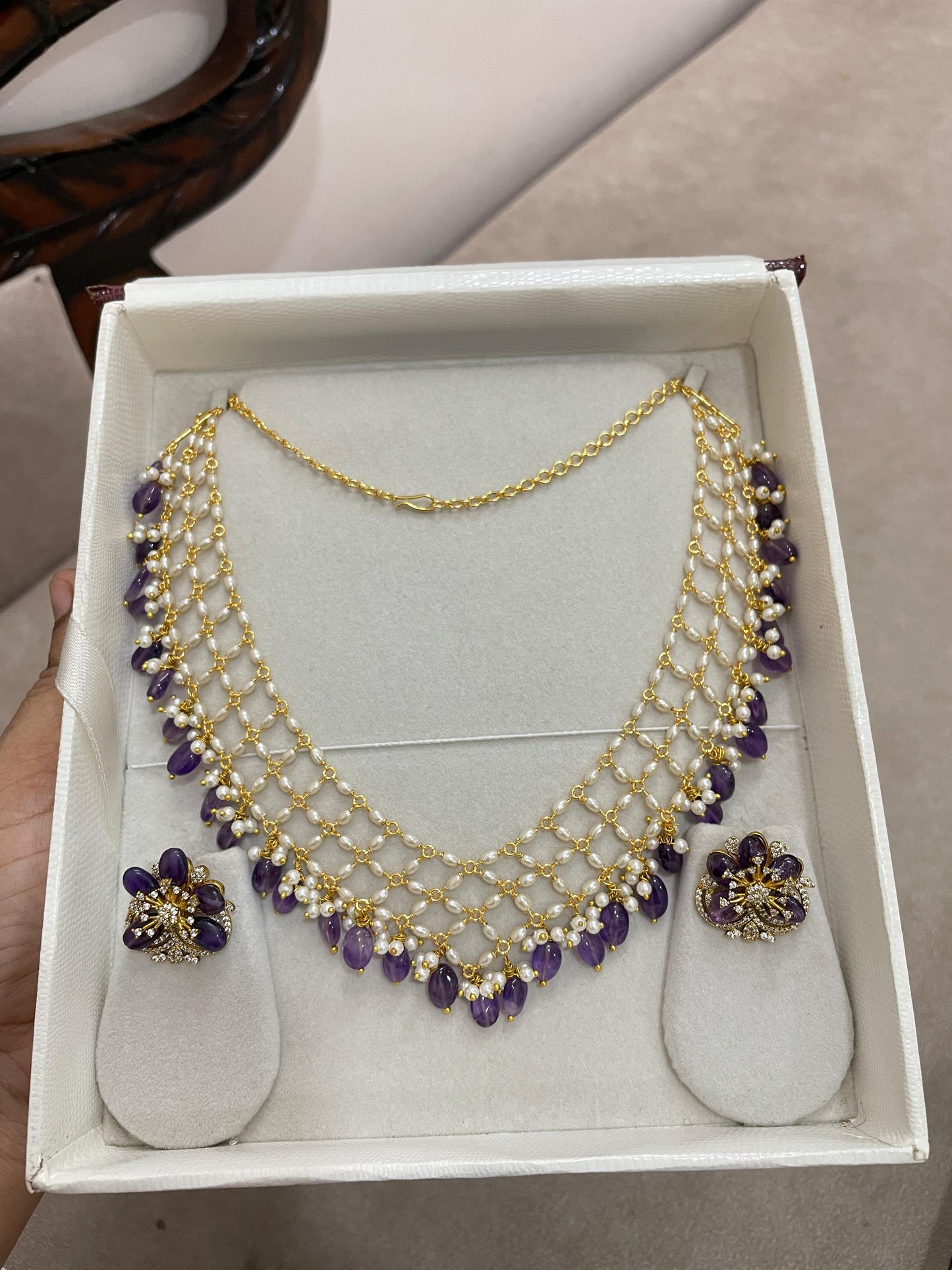 Purple zali chain with gold replica stud