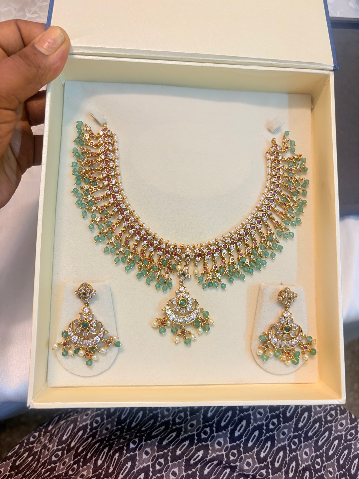 Mint green Kundan necklace set