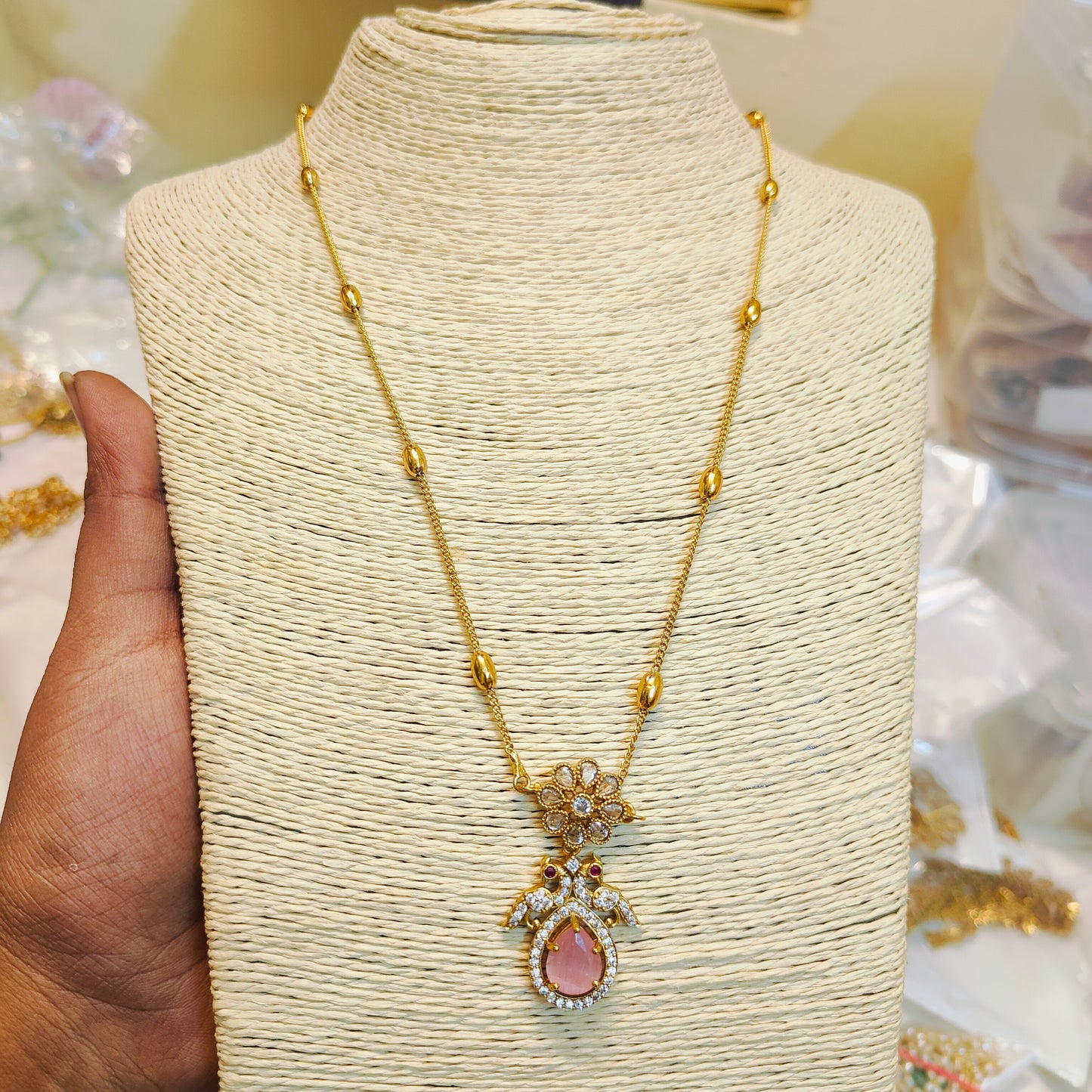 Gold antique finish chain cz stone premium quality