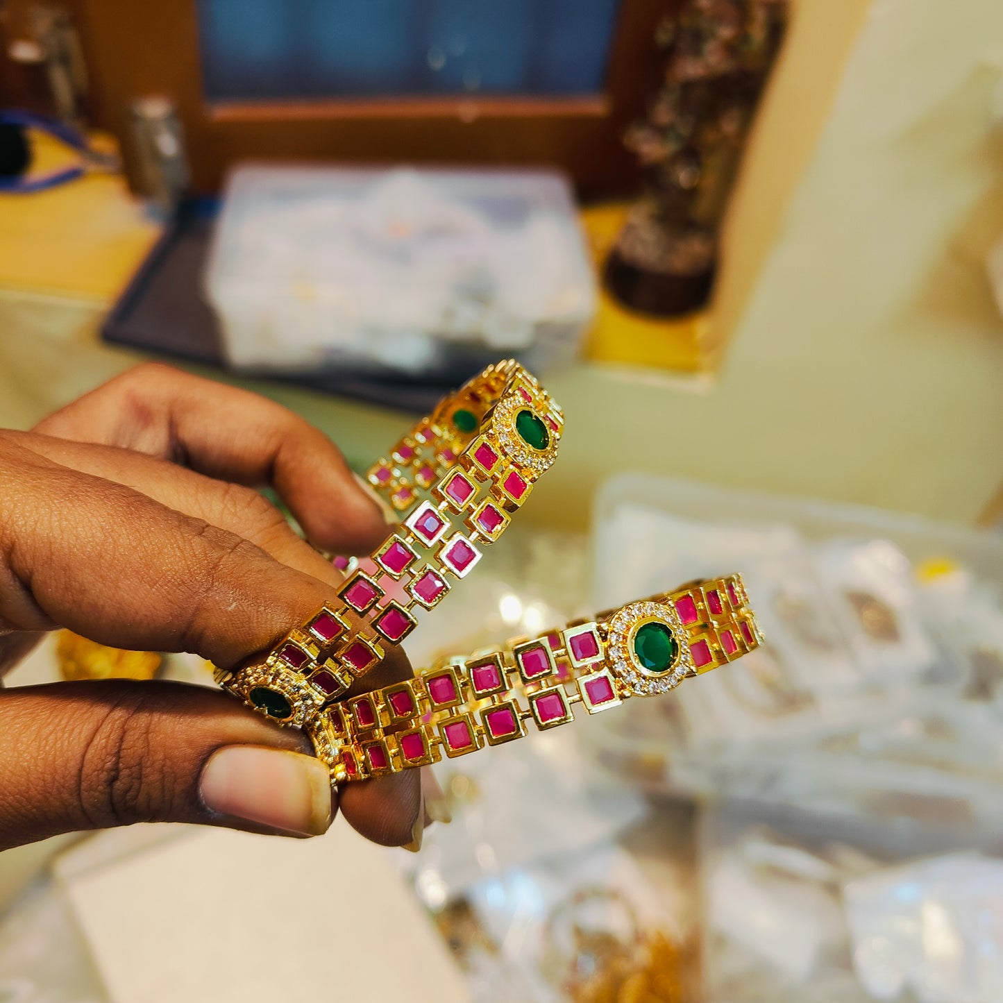 Real Kemp stones gold plated bangles premium quality