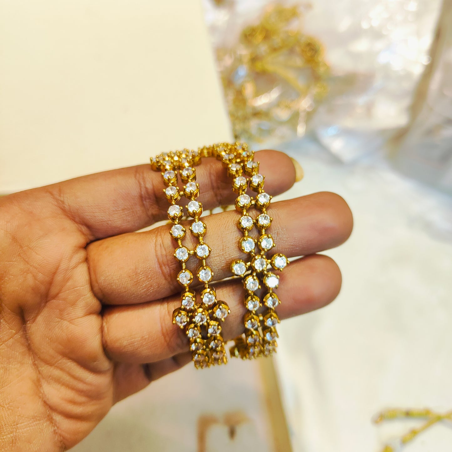 Diamond replica gold alike bangles