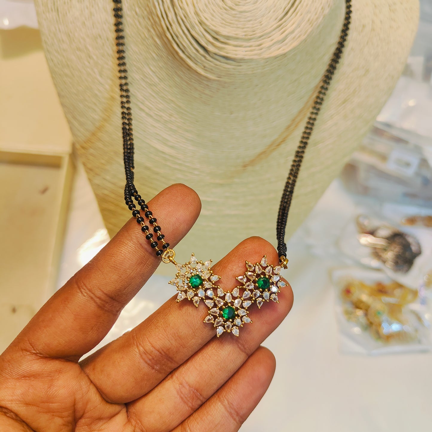 Diamond replica black beads chain premium quality