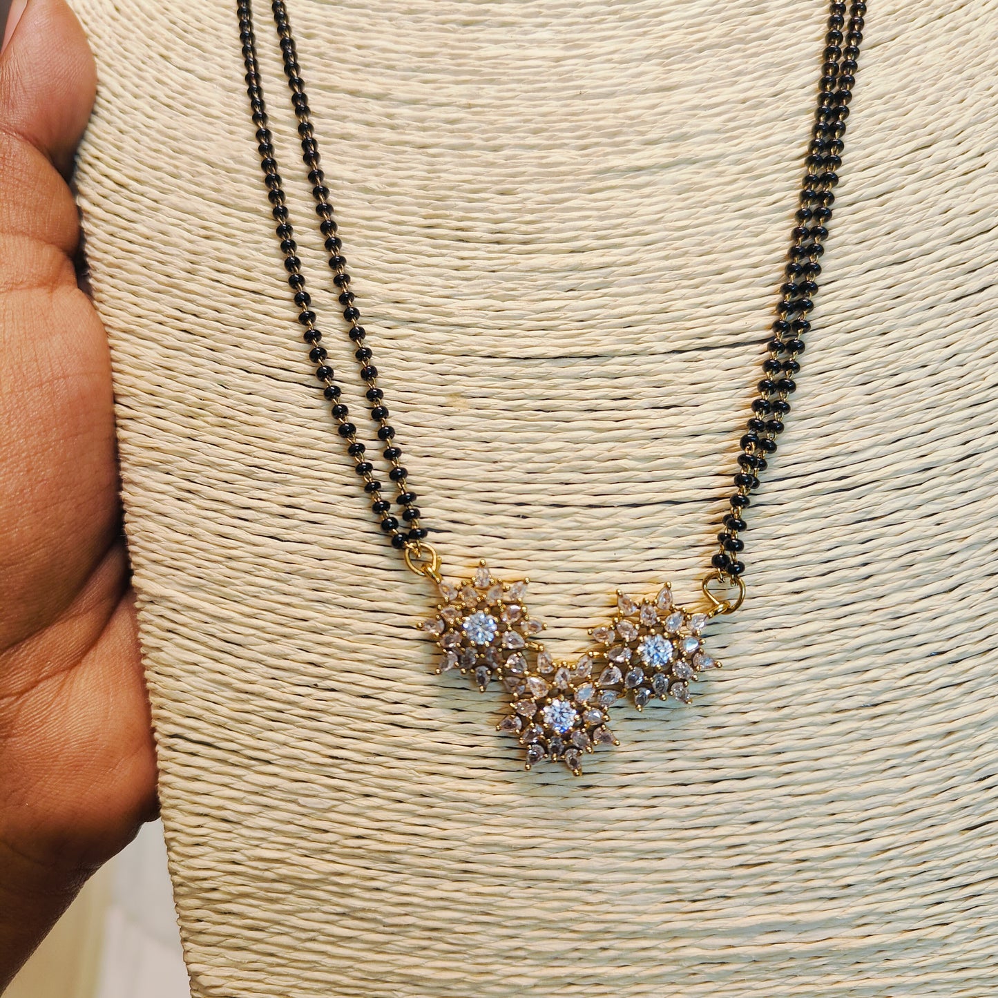 Cz stone black beads chain premium quality