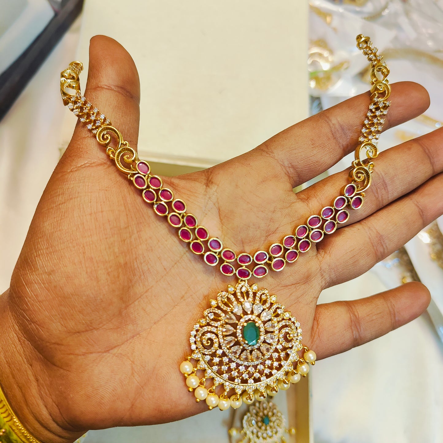 AD stones gold Replica necklace set