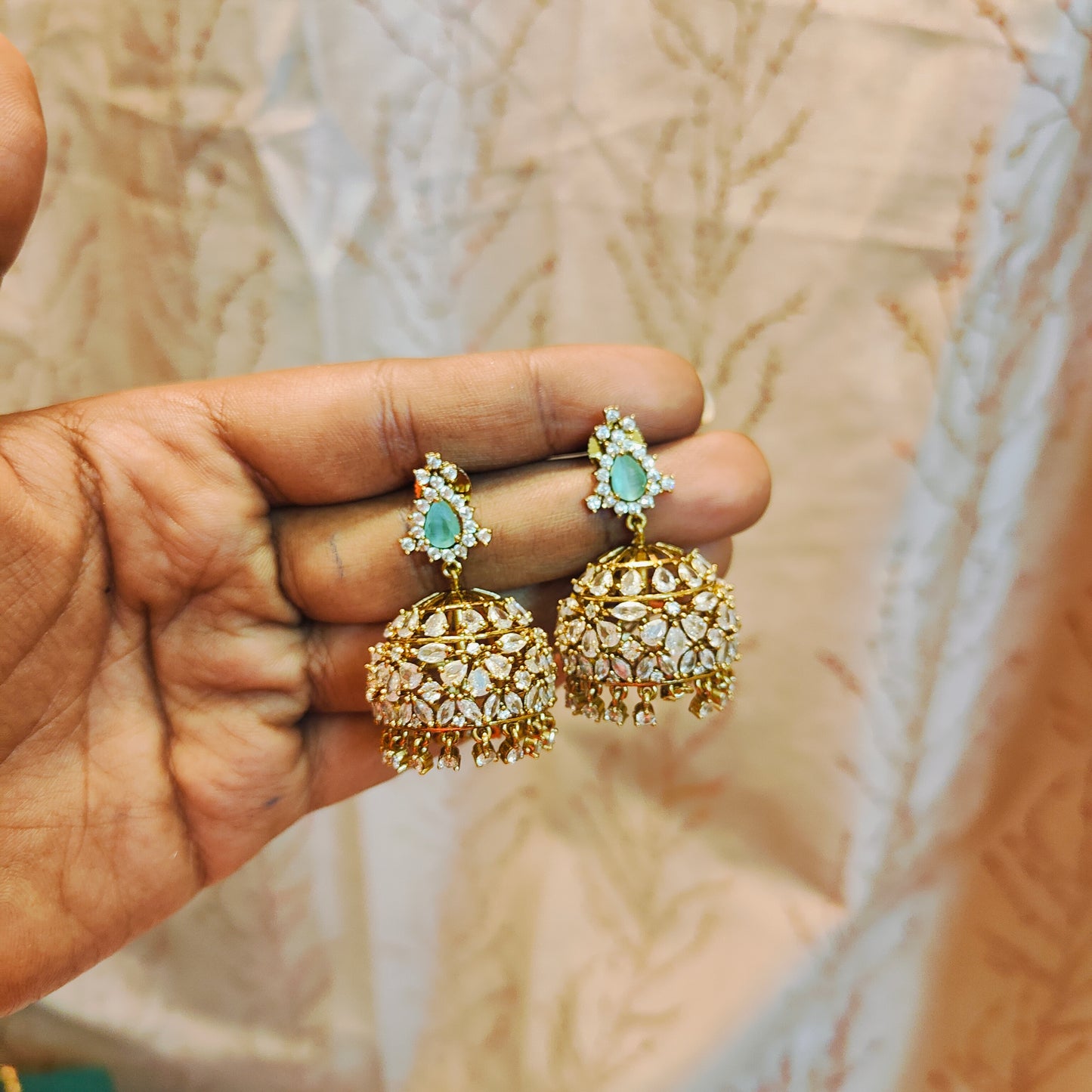 Uncut stones jadau jhumka