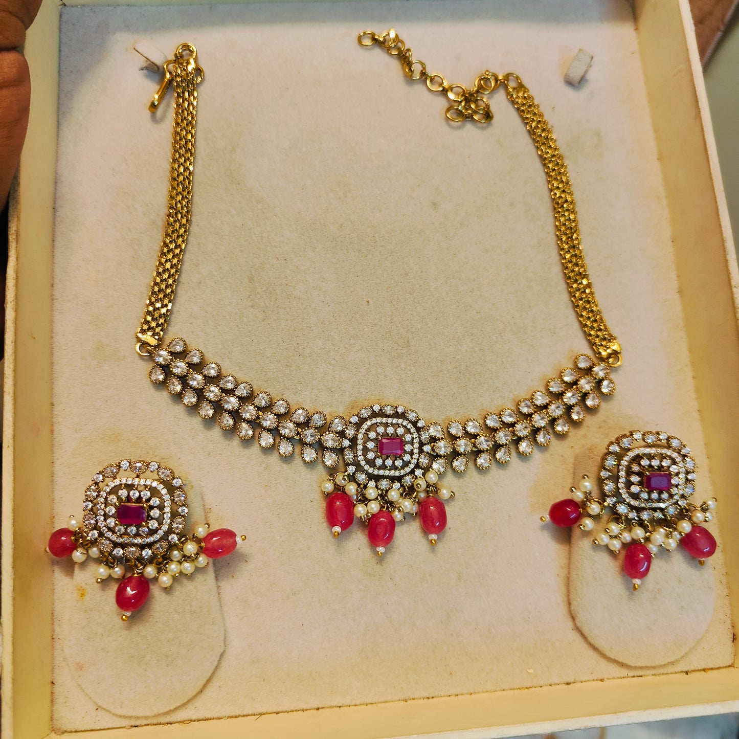 Moissanite red beads choker set