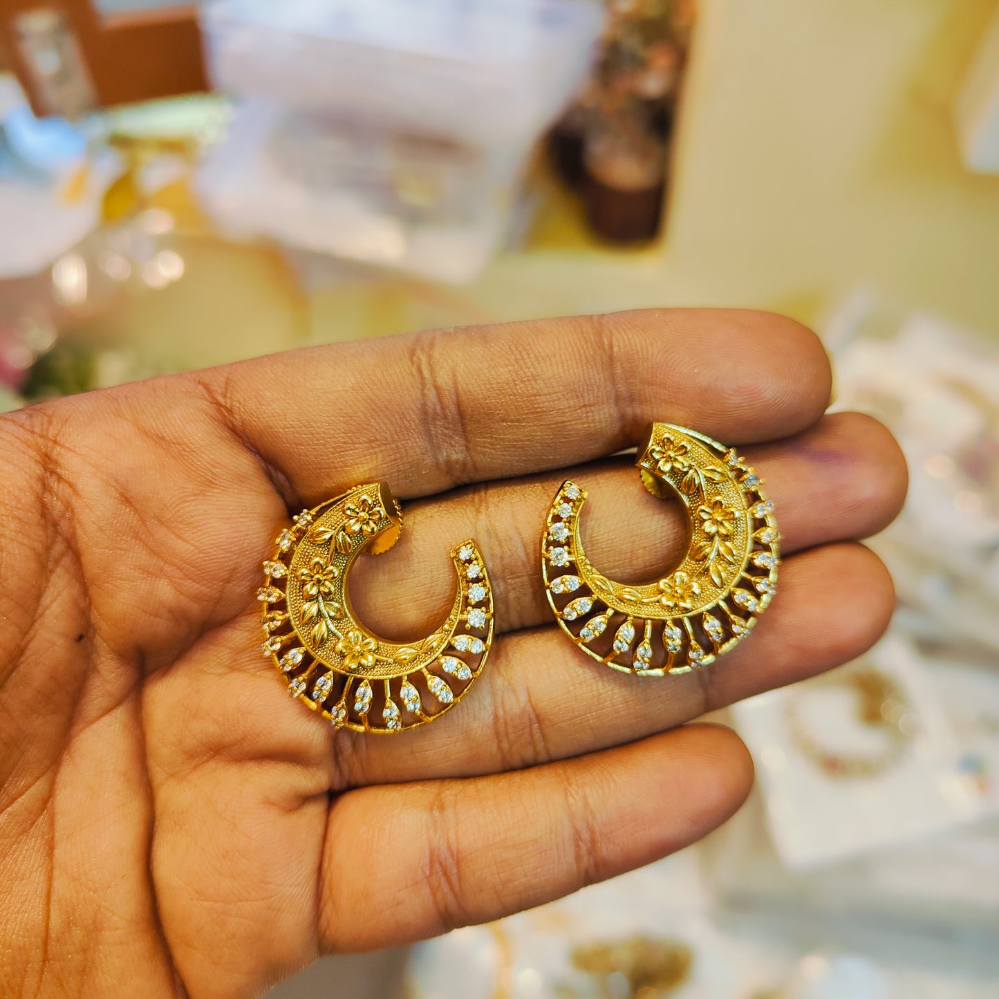 Cz designer crescent earrings