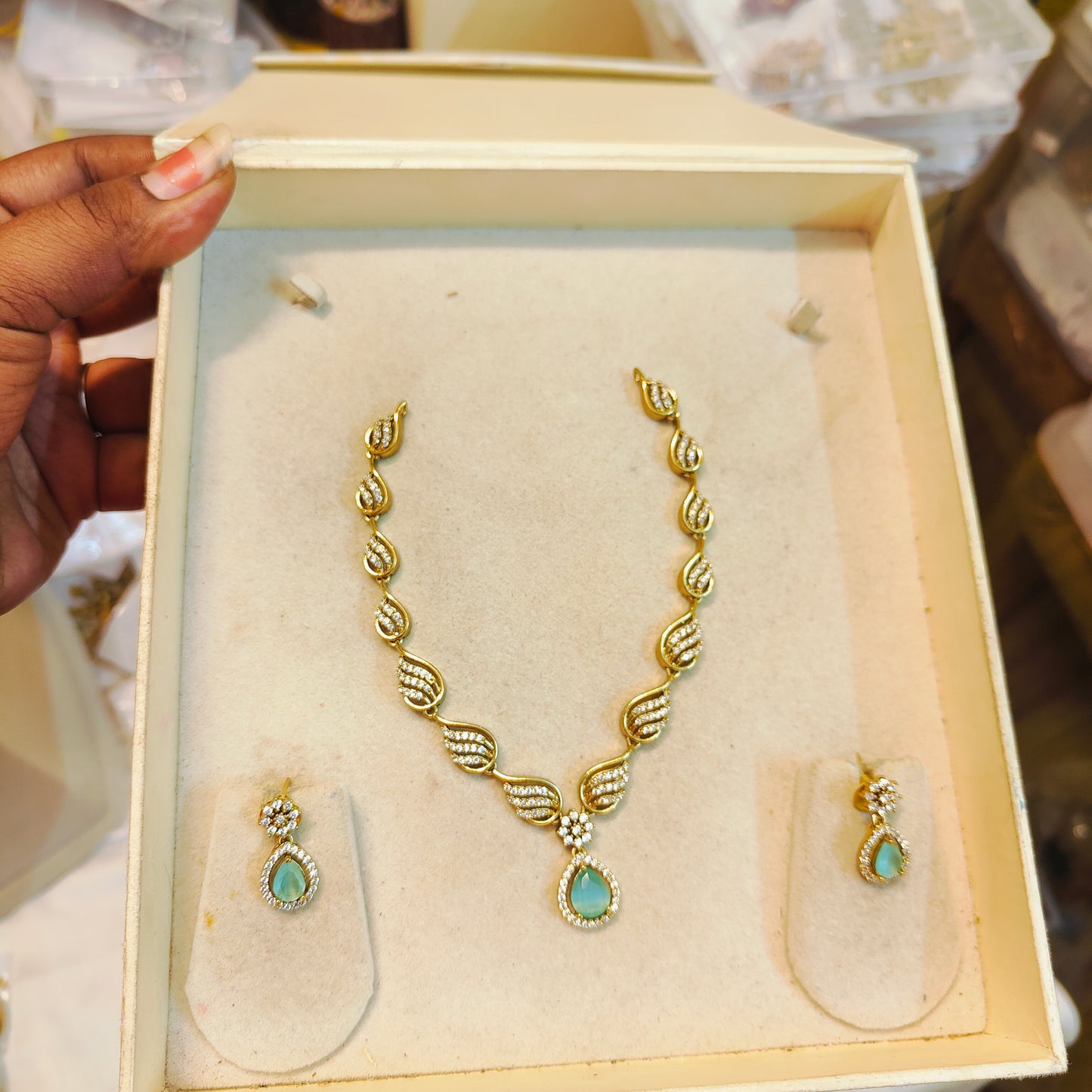 Aqua blue tear drop necklace set