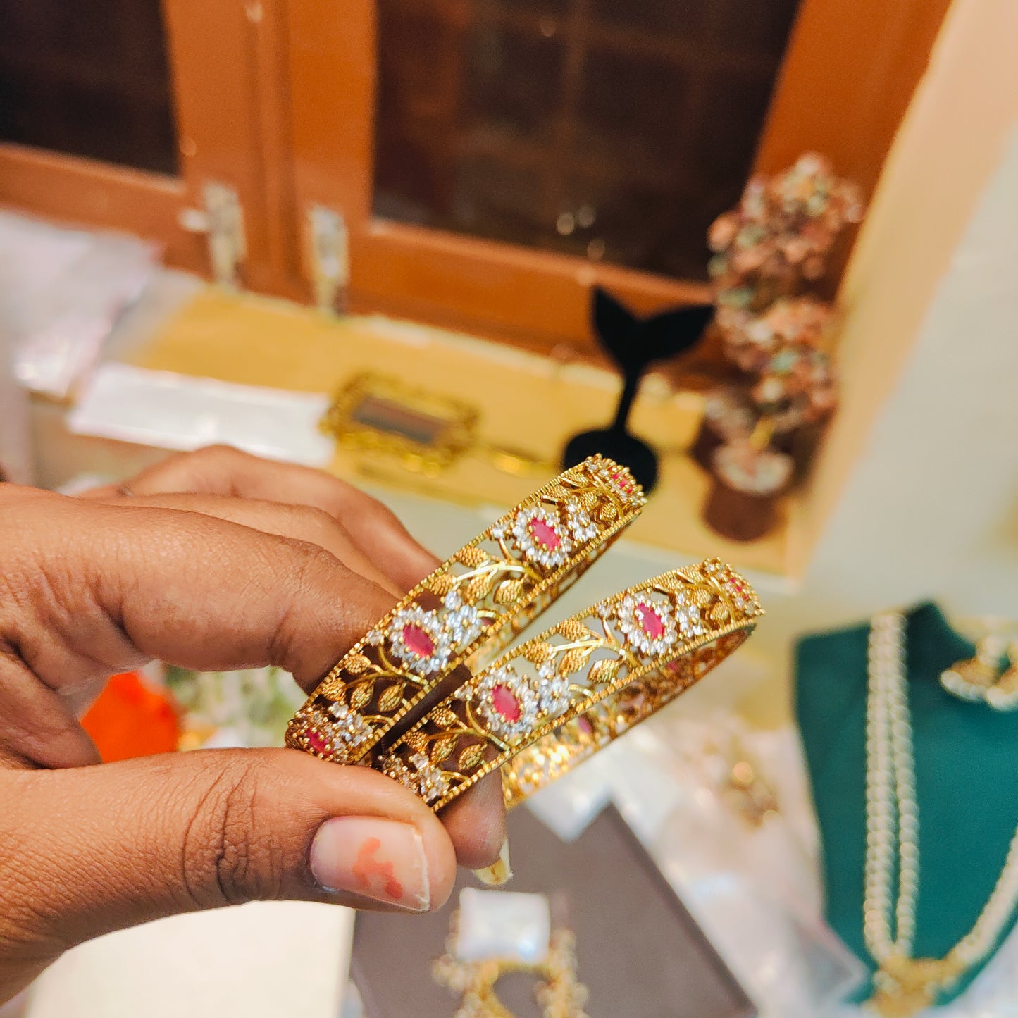 Floral cz stone bangles