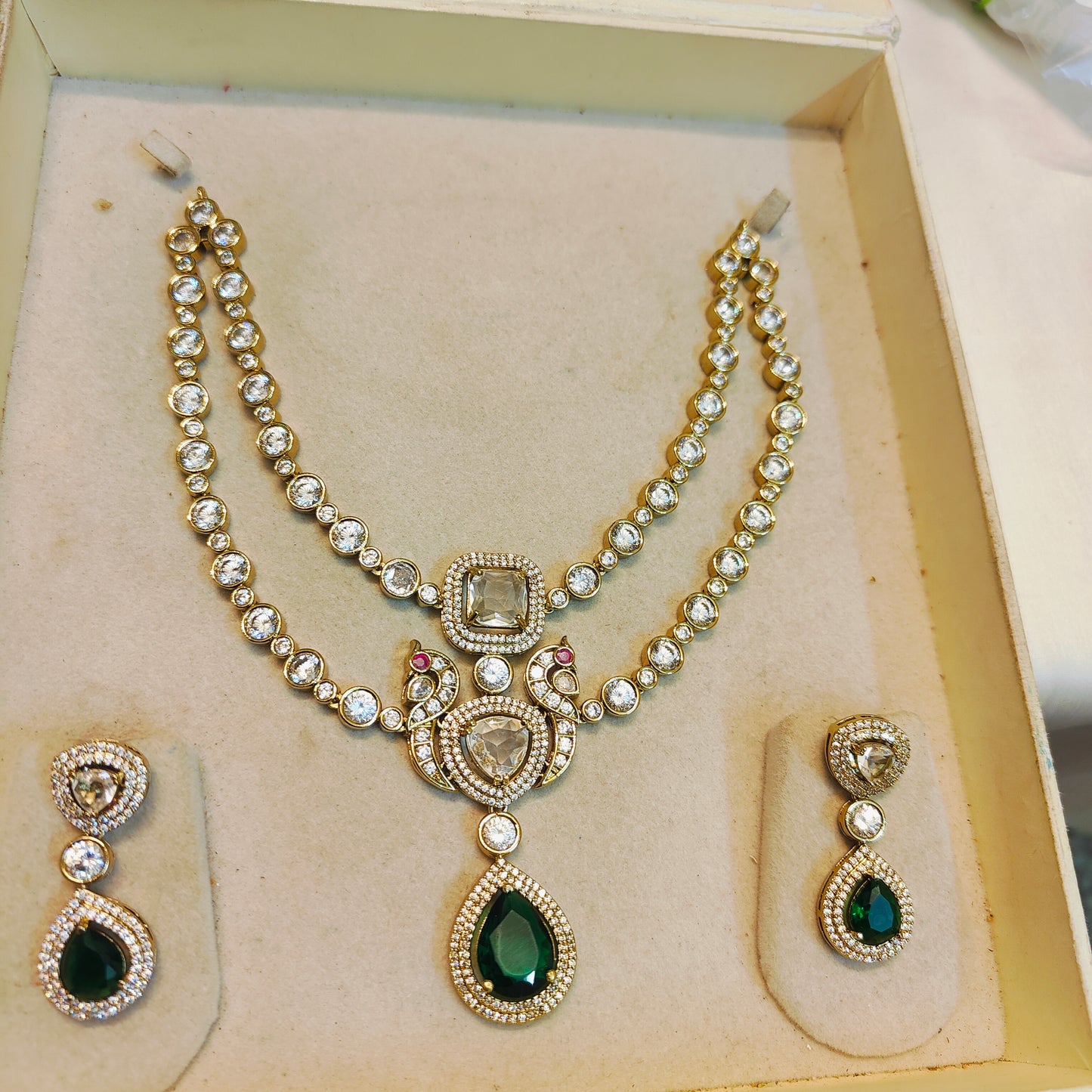 Elegant double layer Moissanite necklace set