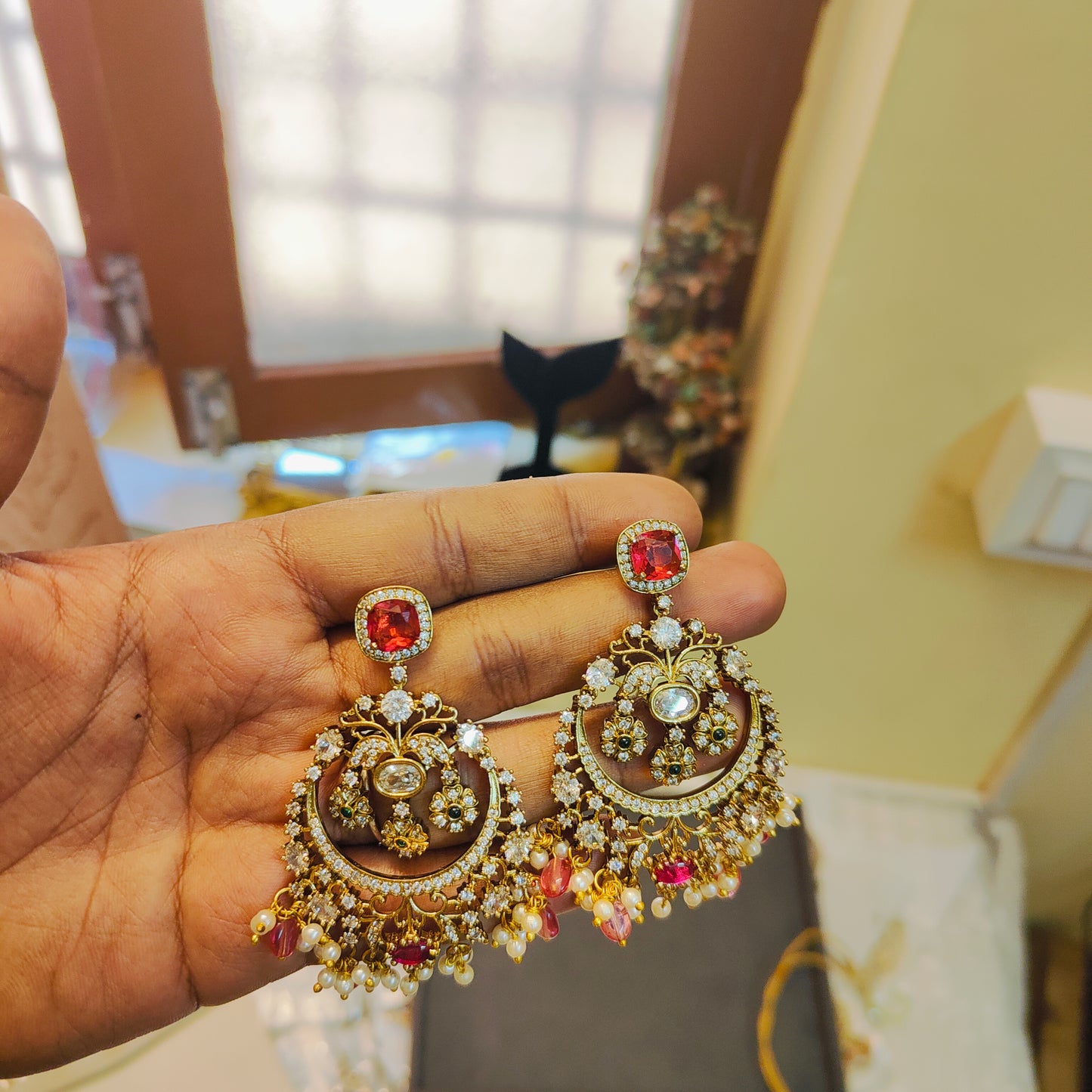 Moissanite chandbali earrings