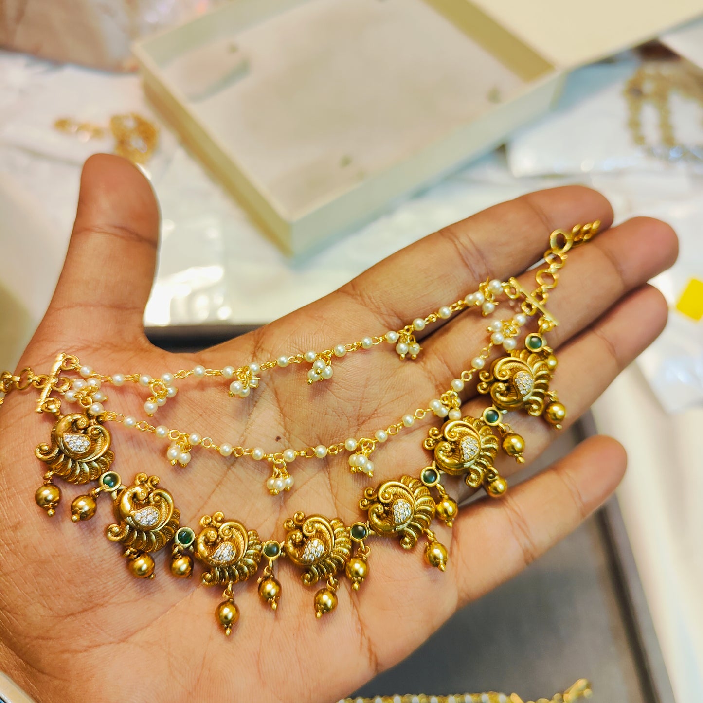 Peacock nakshi side chain earrings