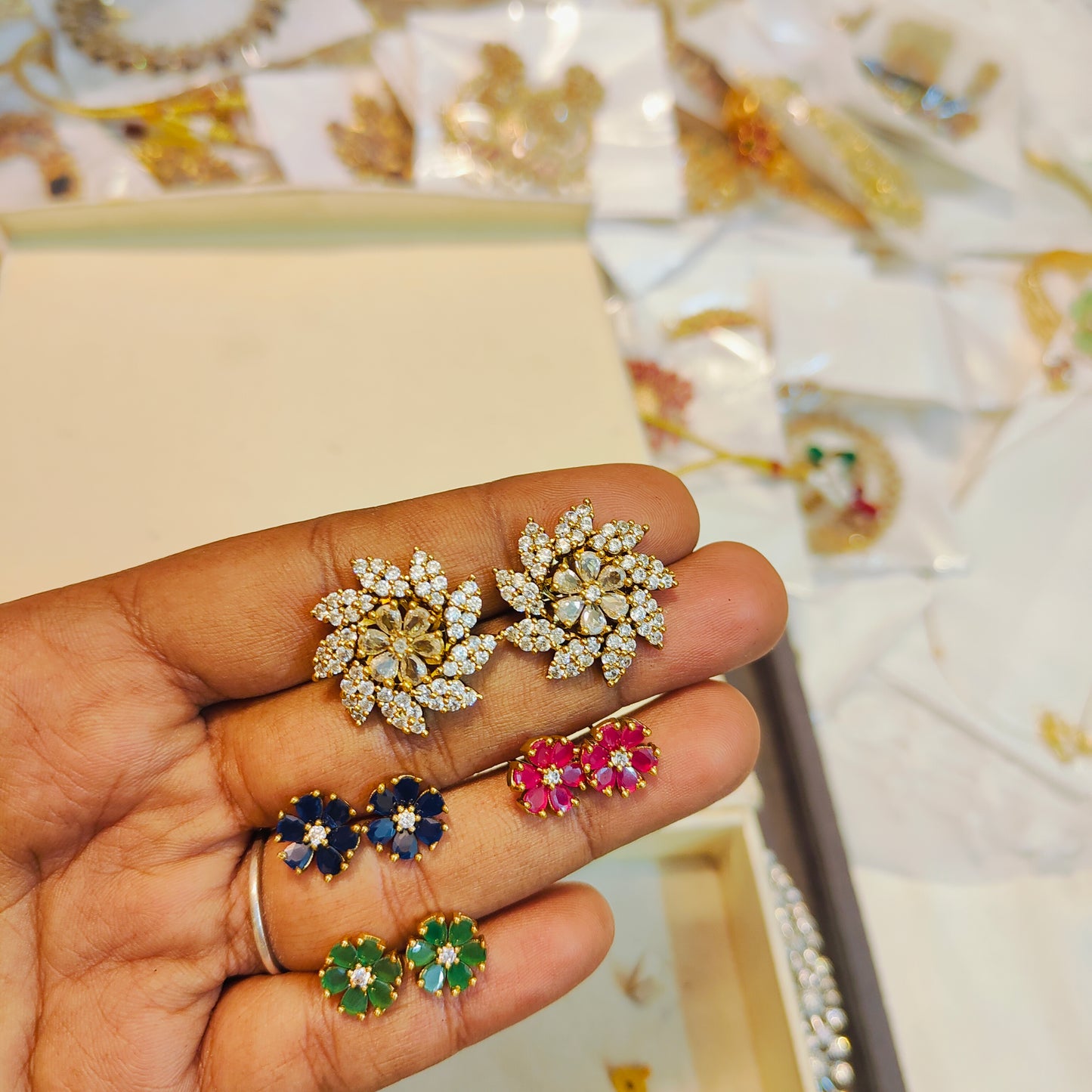 Floral stone changeable earrings