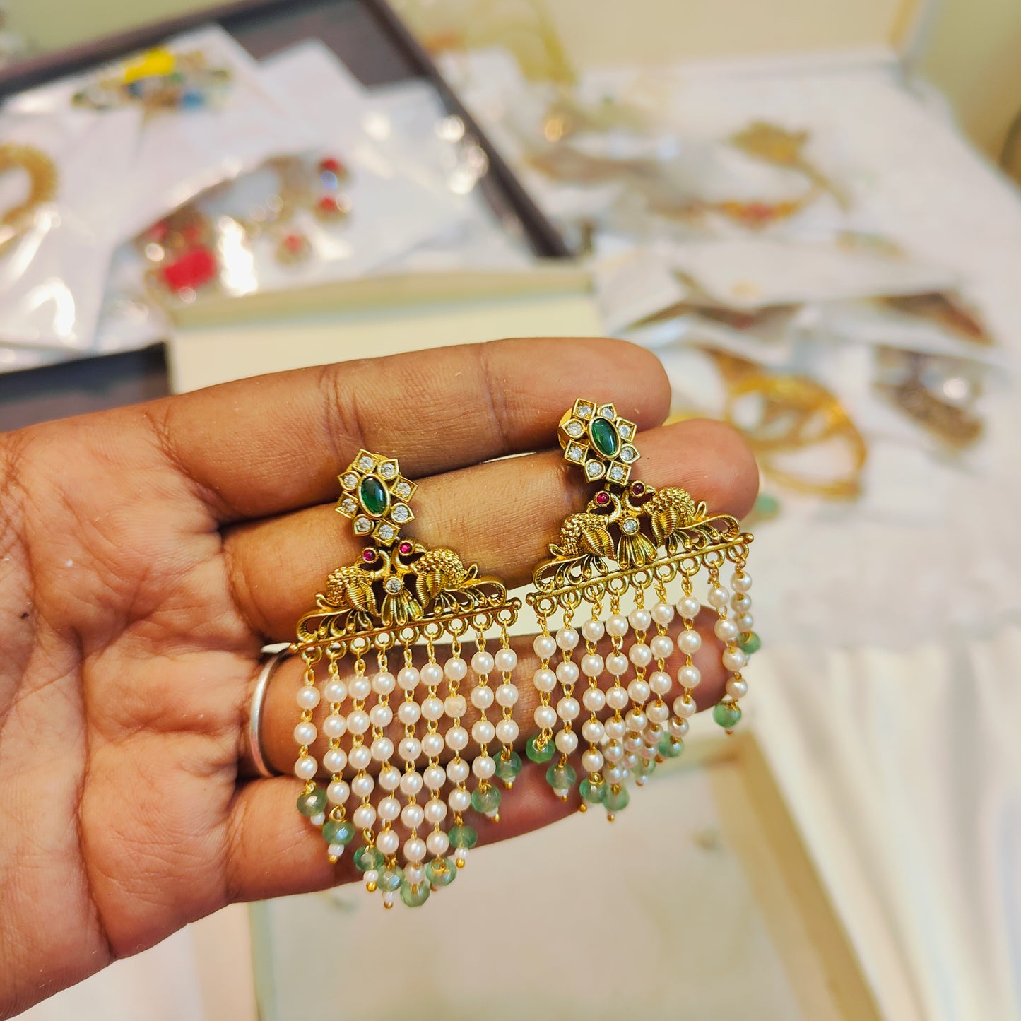 Antique pearl peacock earrings