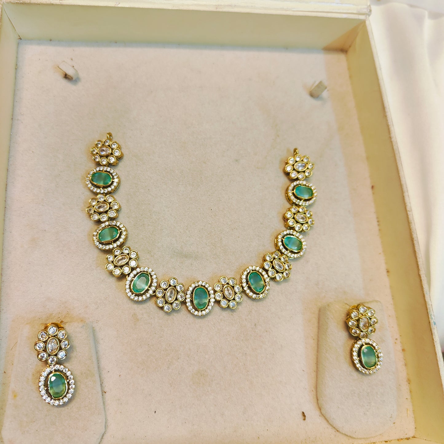 Aqua blue floral cz necklace set