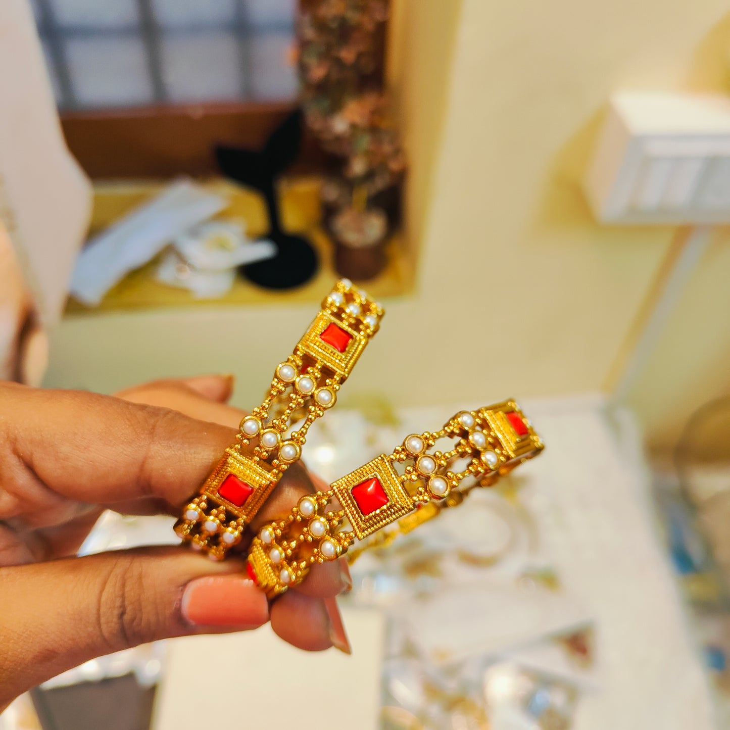 Traditional pearl pagadam bangles