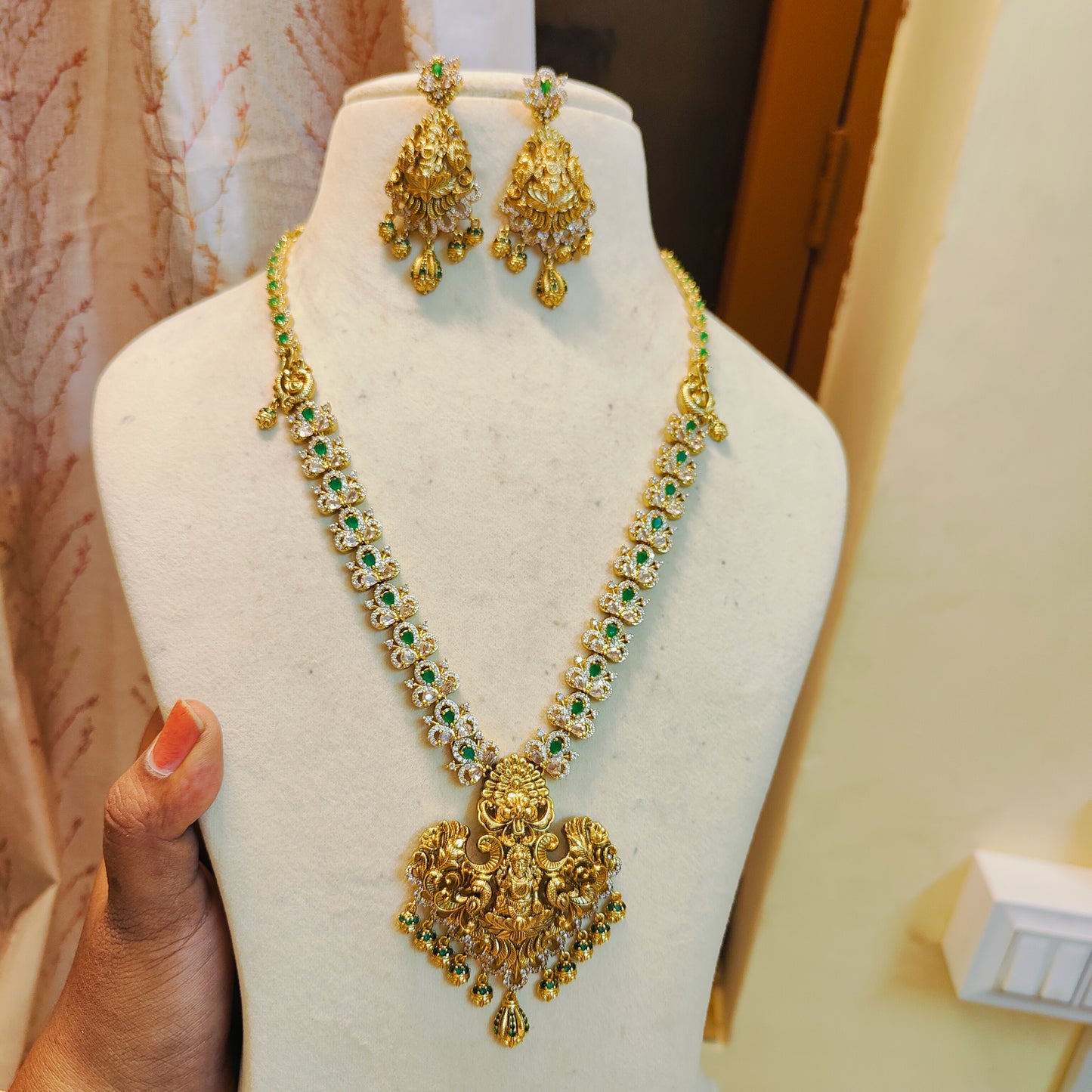 Antique lakshmi haram with cz stones