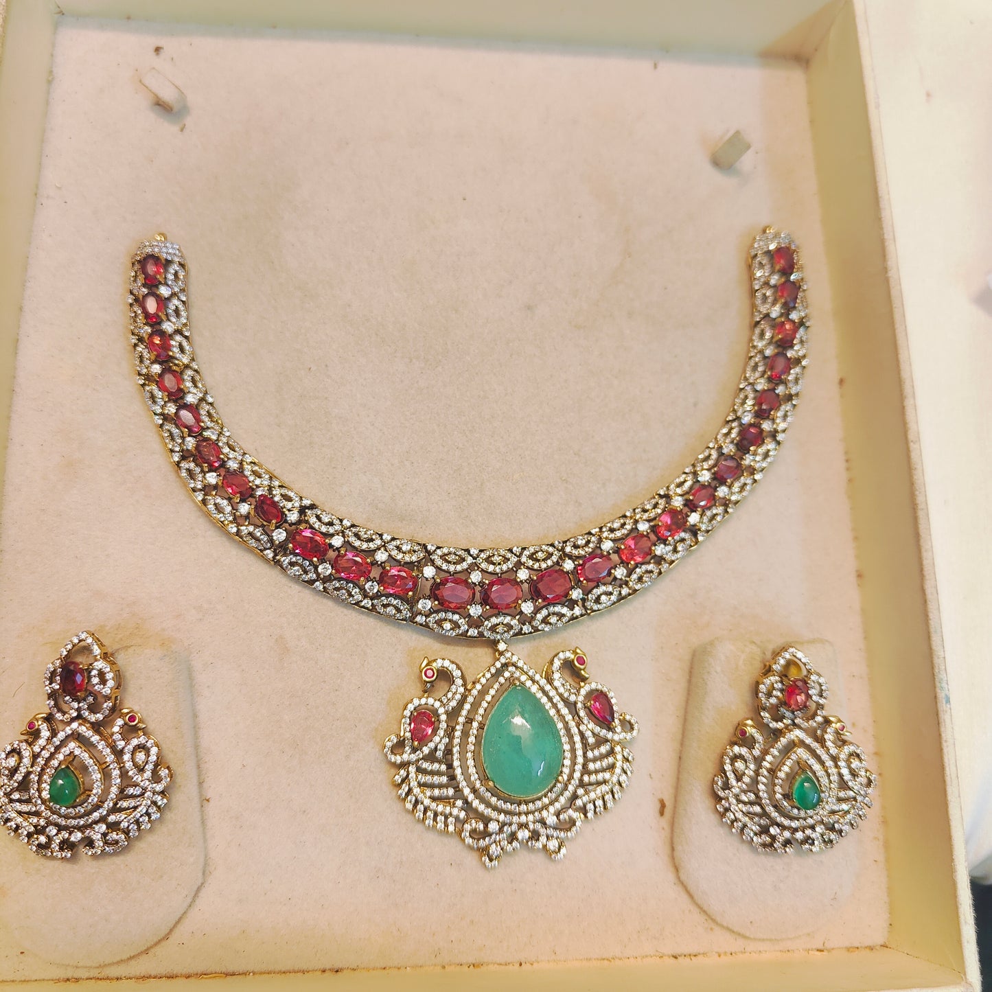 Rich ruby red Moissanite statement necklace set