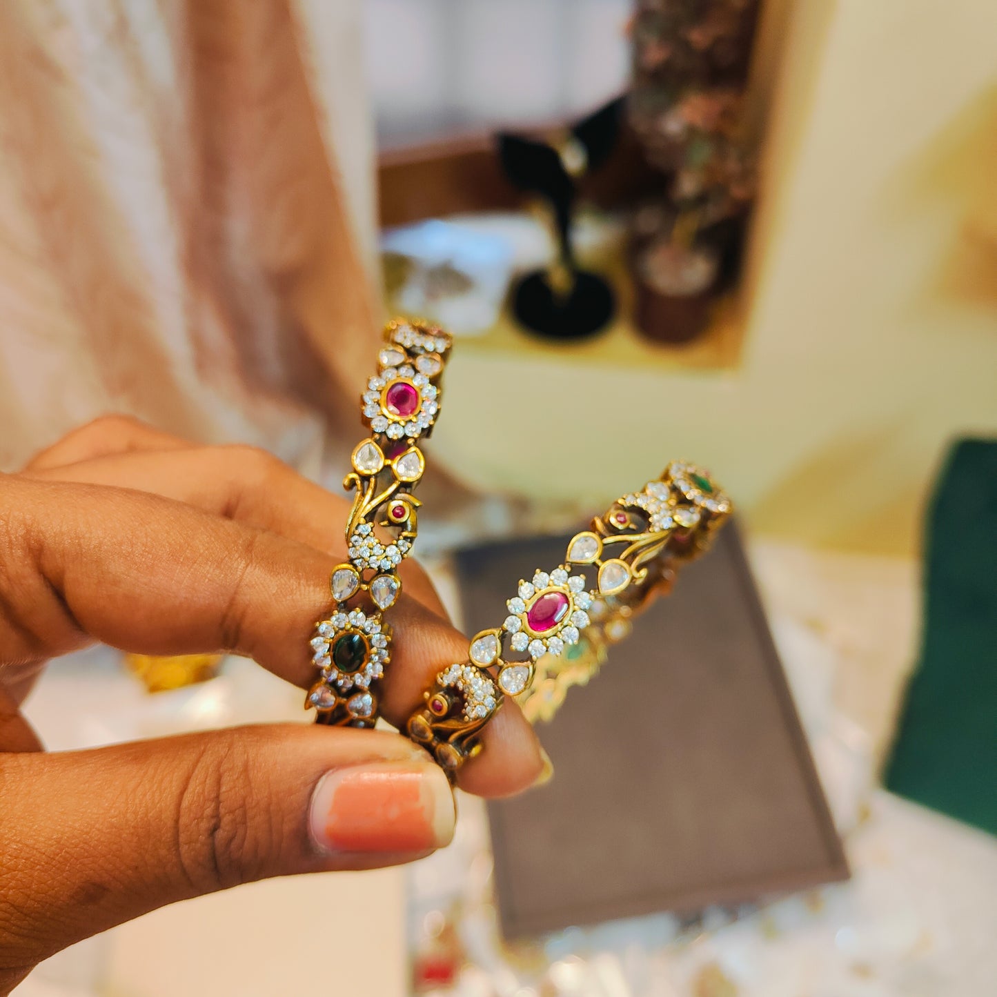 Victoria jadau bangles with ruby and emerald accents