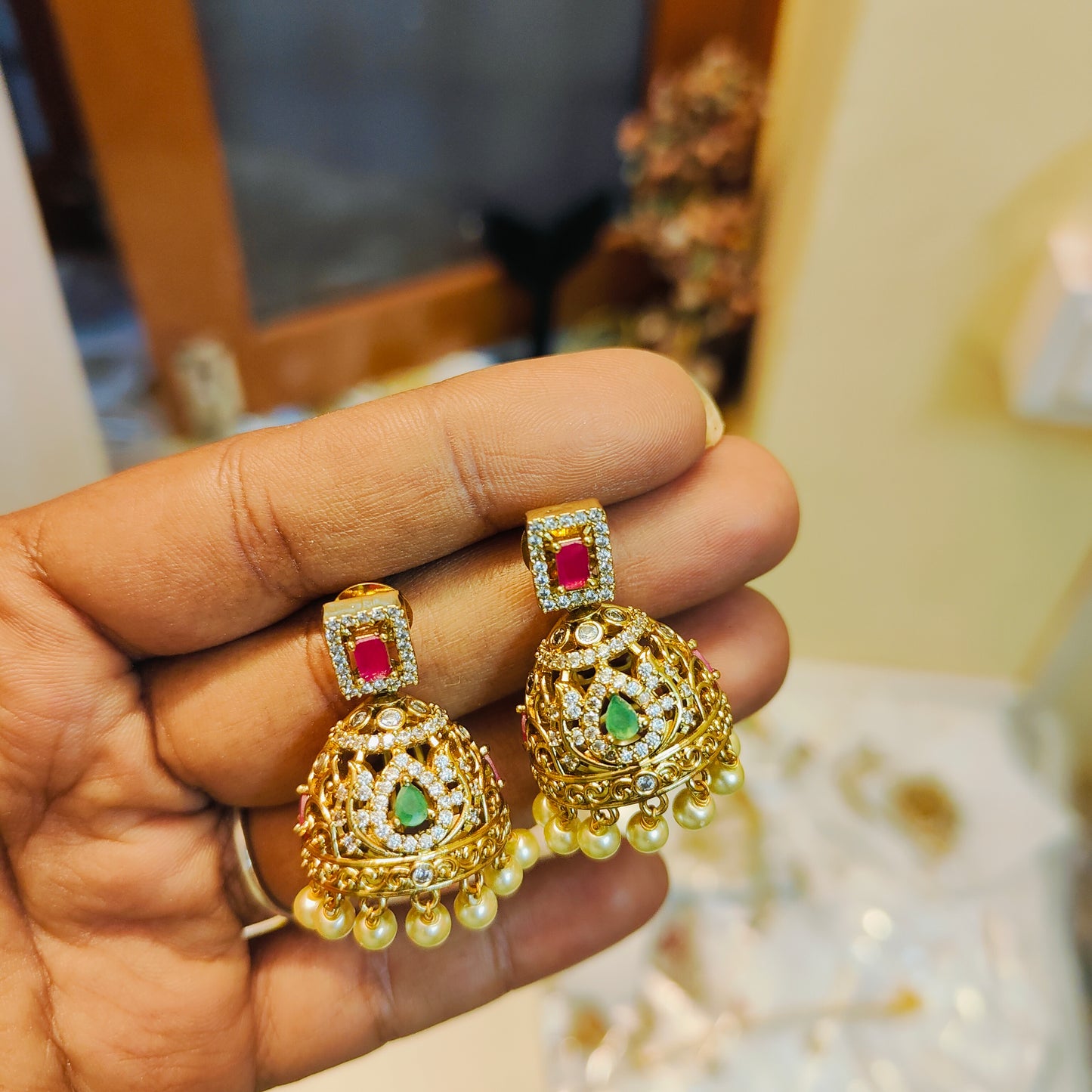 Antique ruby green stone choker set