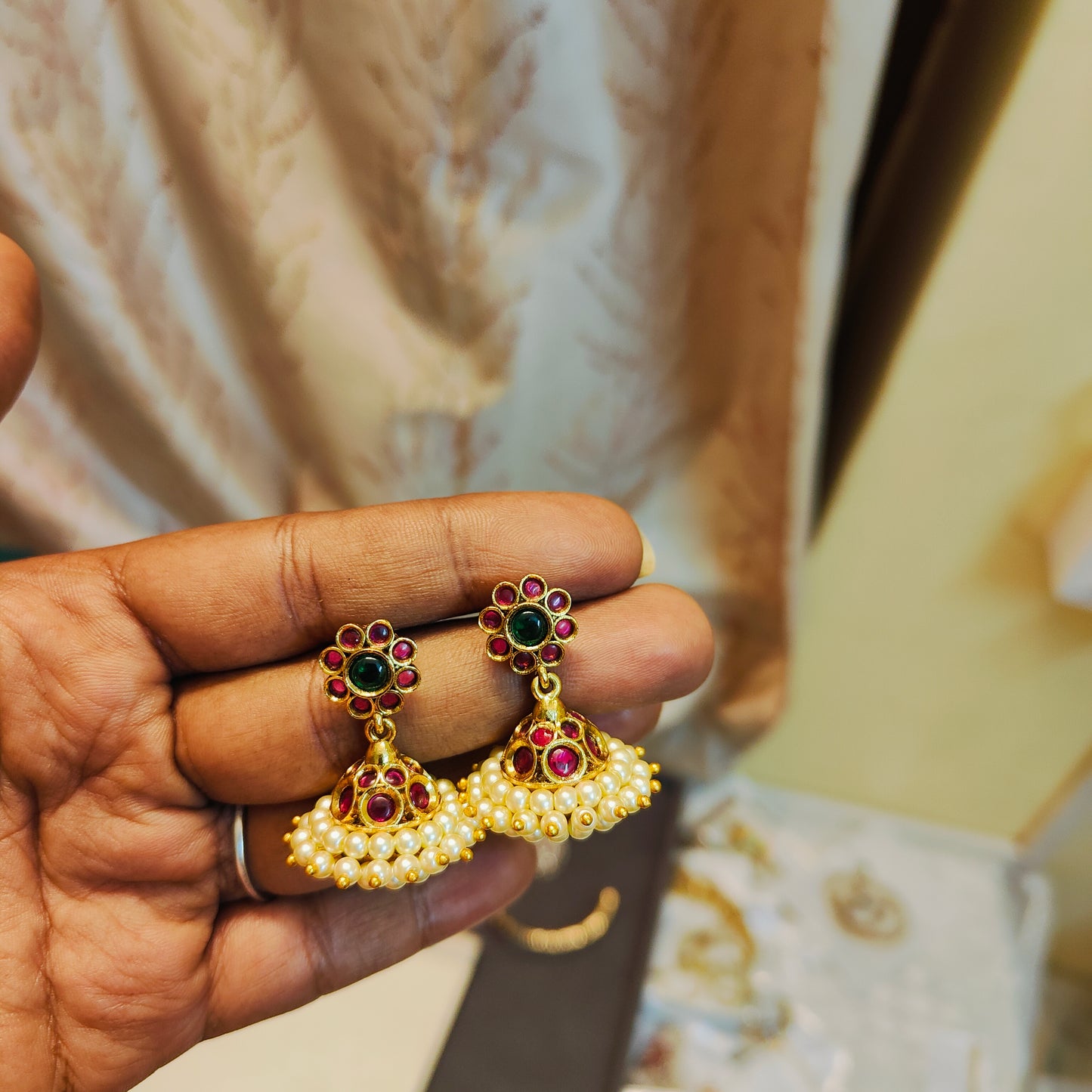 Antique Kemp pearl jhumka