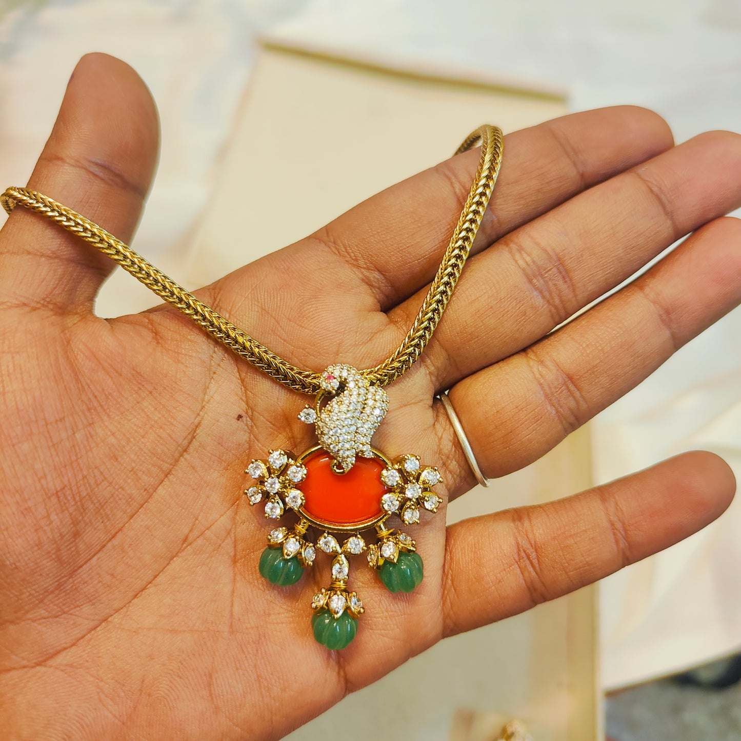 Moissanite peacock motif necklace set