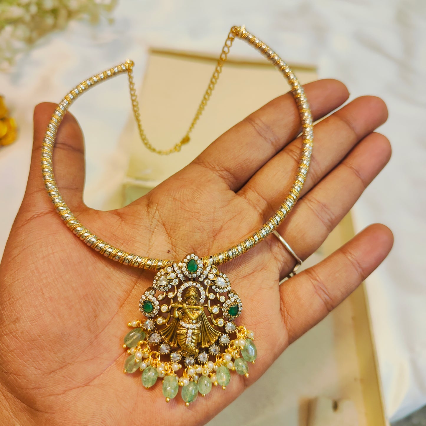 Divine krishna pendant with gold Kanti set
