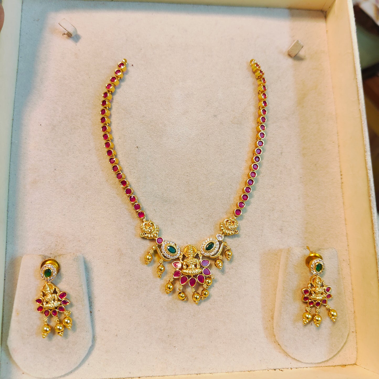 Antique lakshmi ruby necklace set
