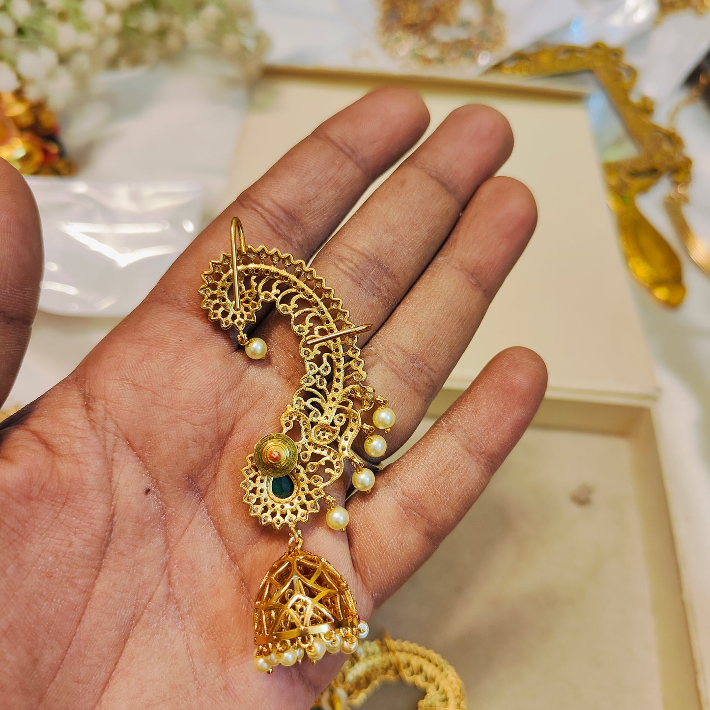 Antique cz peacock earcuff jhumka