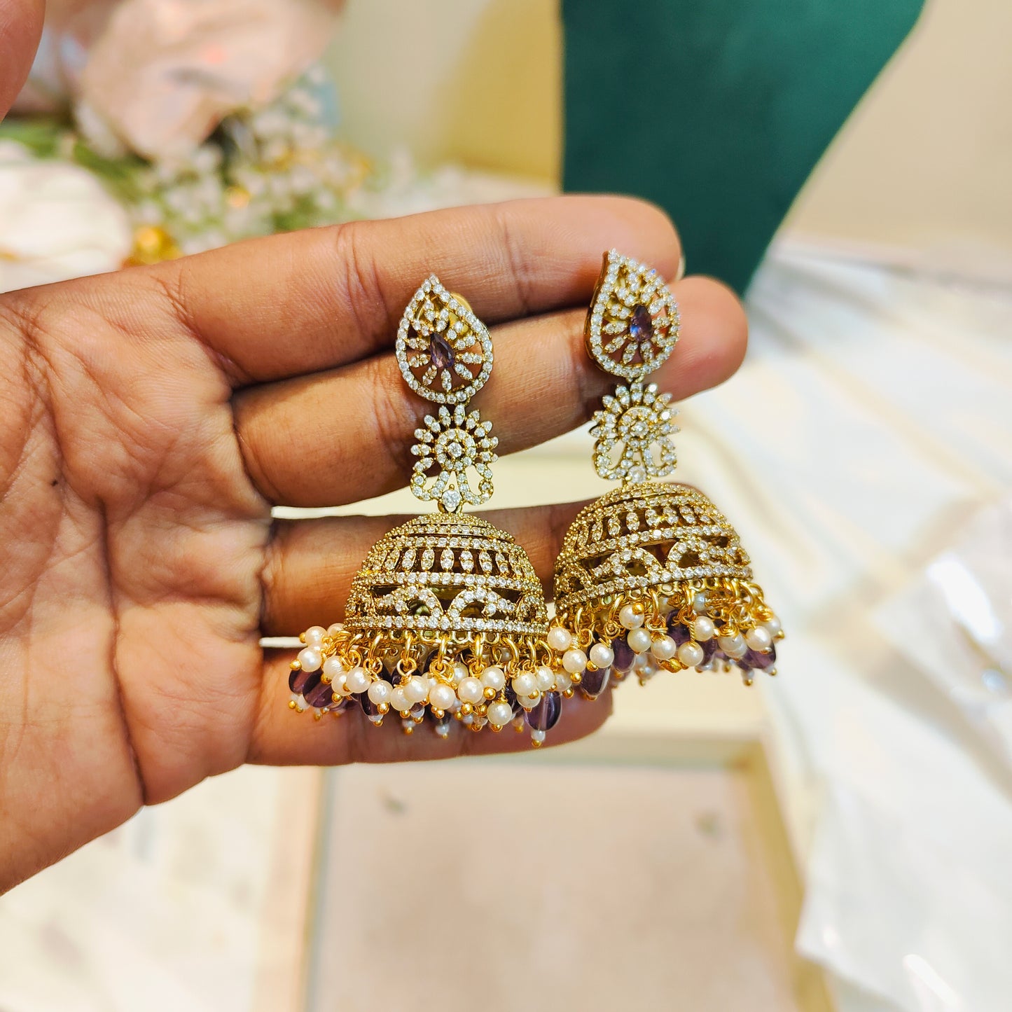 Sparkling purple cz jhumka