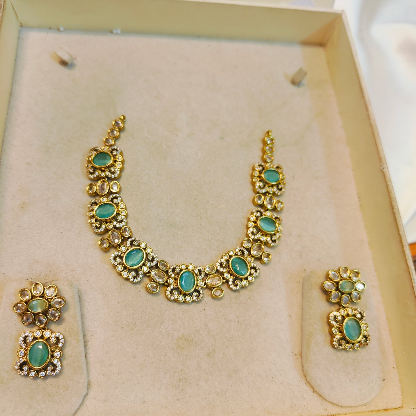 Aqua blue cz necklace set
