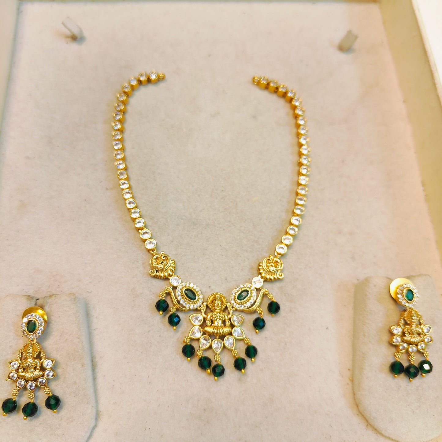 Emerald lakshmi temple necklace set