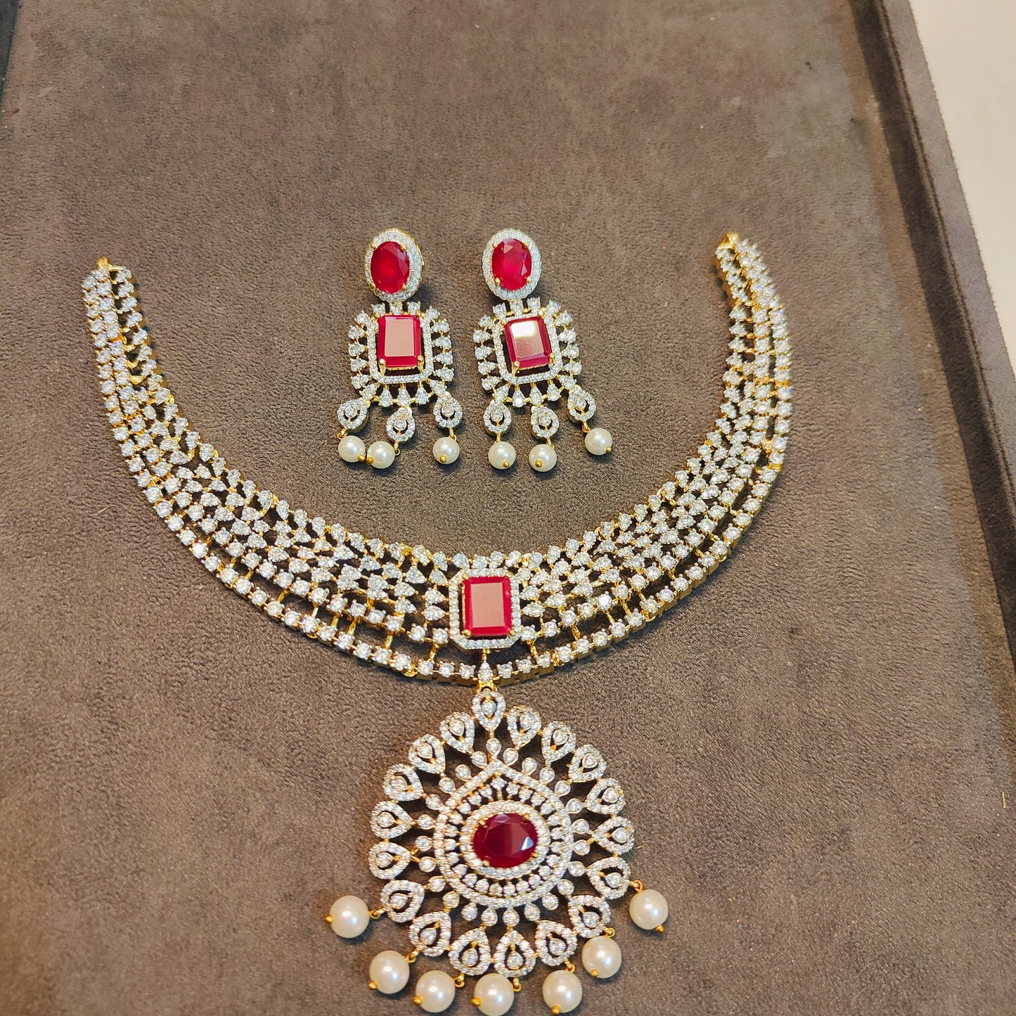 Ruby radiance diamond replica necklace set