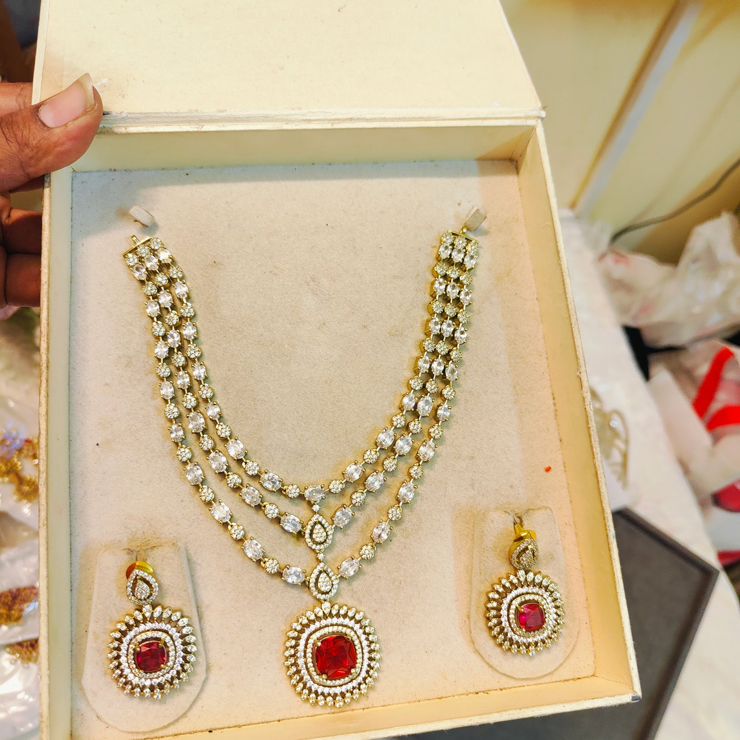 Dazzling ruby three layer necklace set